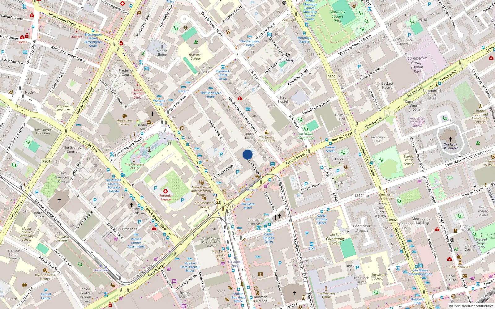 Overhead map showing the location of 6A Parnell Place, Dublin 1, Dublin