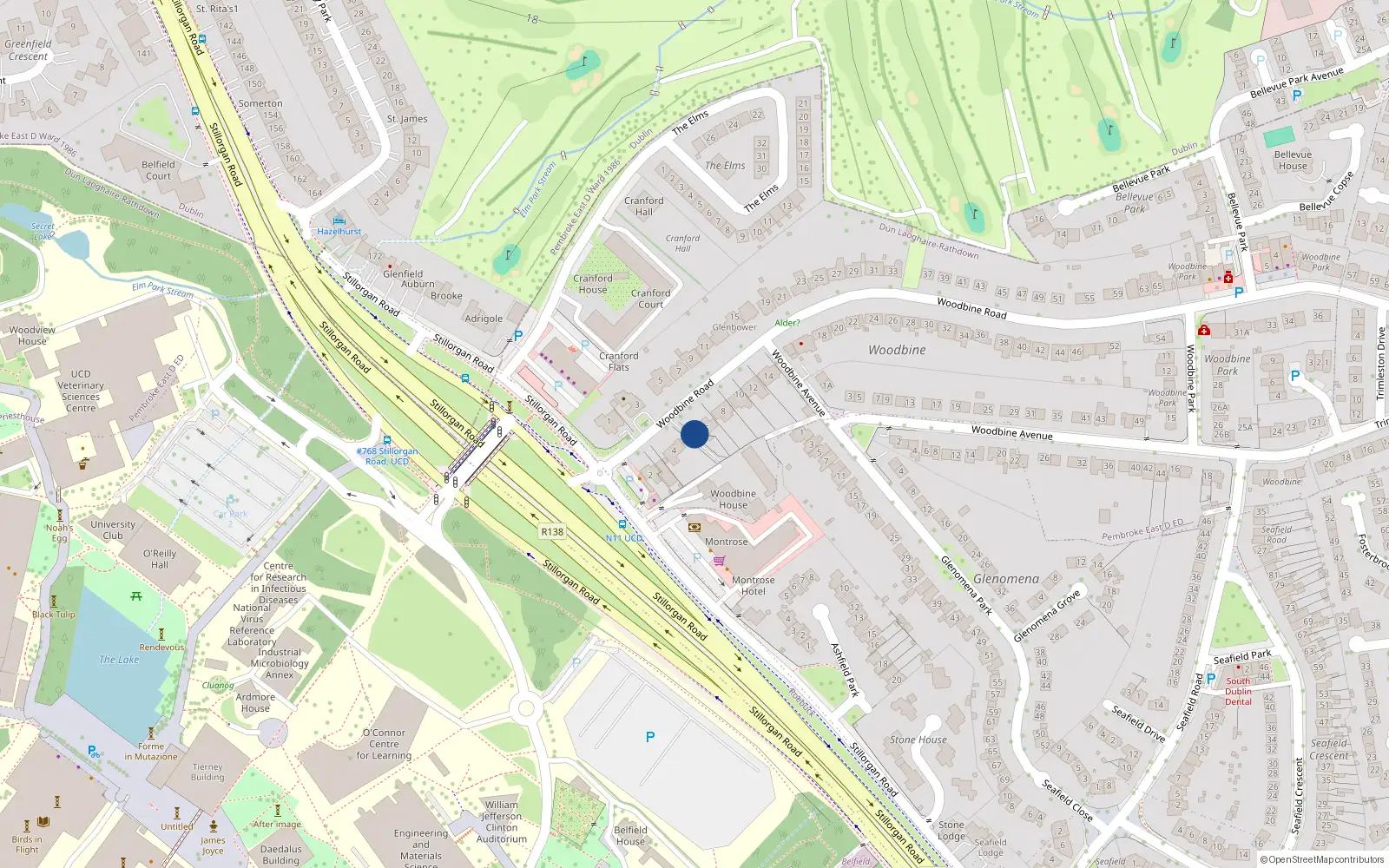 Overhead map showing the location of 6A Woodbine Road, Blackrock, Dublin