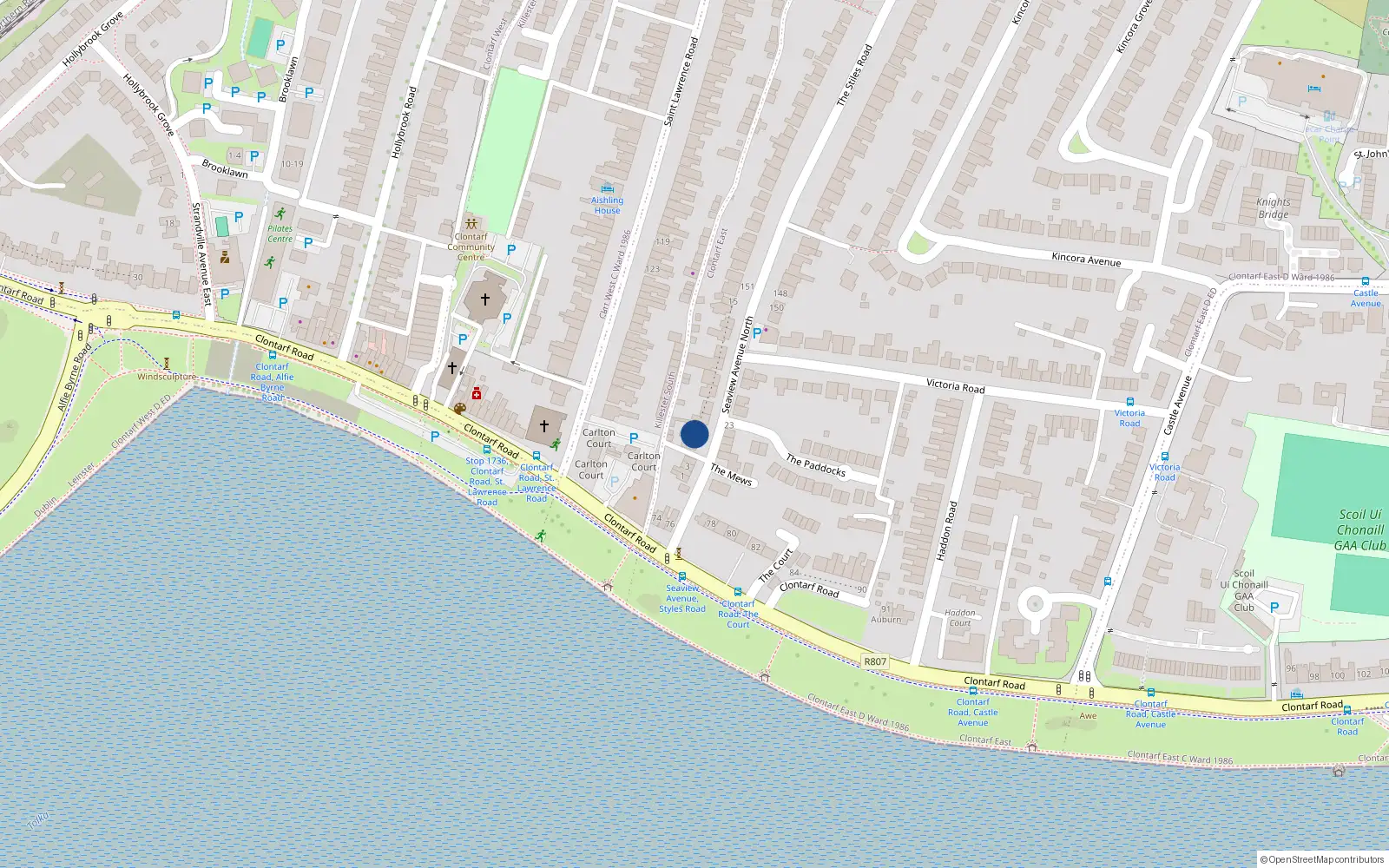 Overhead map showing the location of 6aseaview Avenue, Clontarf