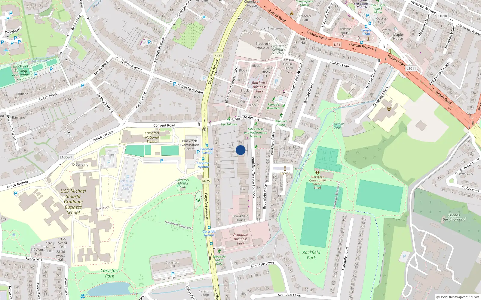 Overhead map showing the location of 6B Brookfield Terrace, Blackrock, Dublin