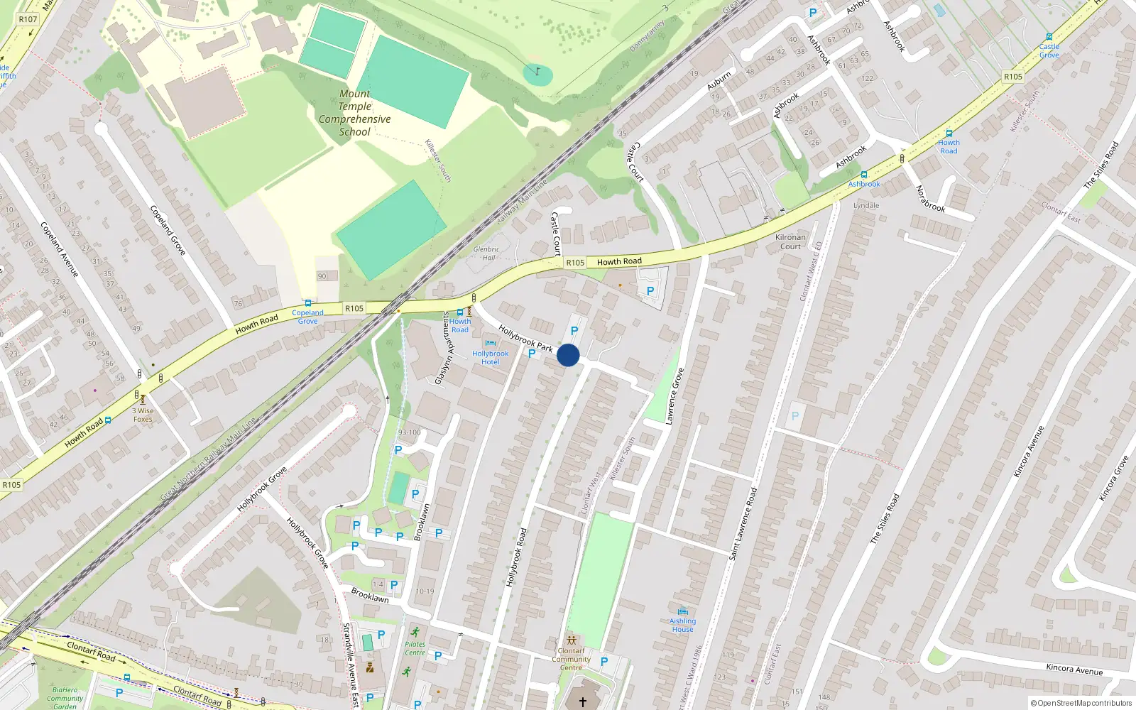 Overhead map showing the location of 6hollybrookmanor, Hollybrook Park, Clontarf Dublin 3