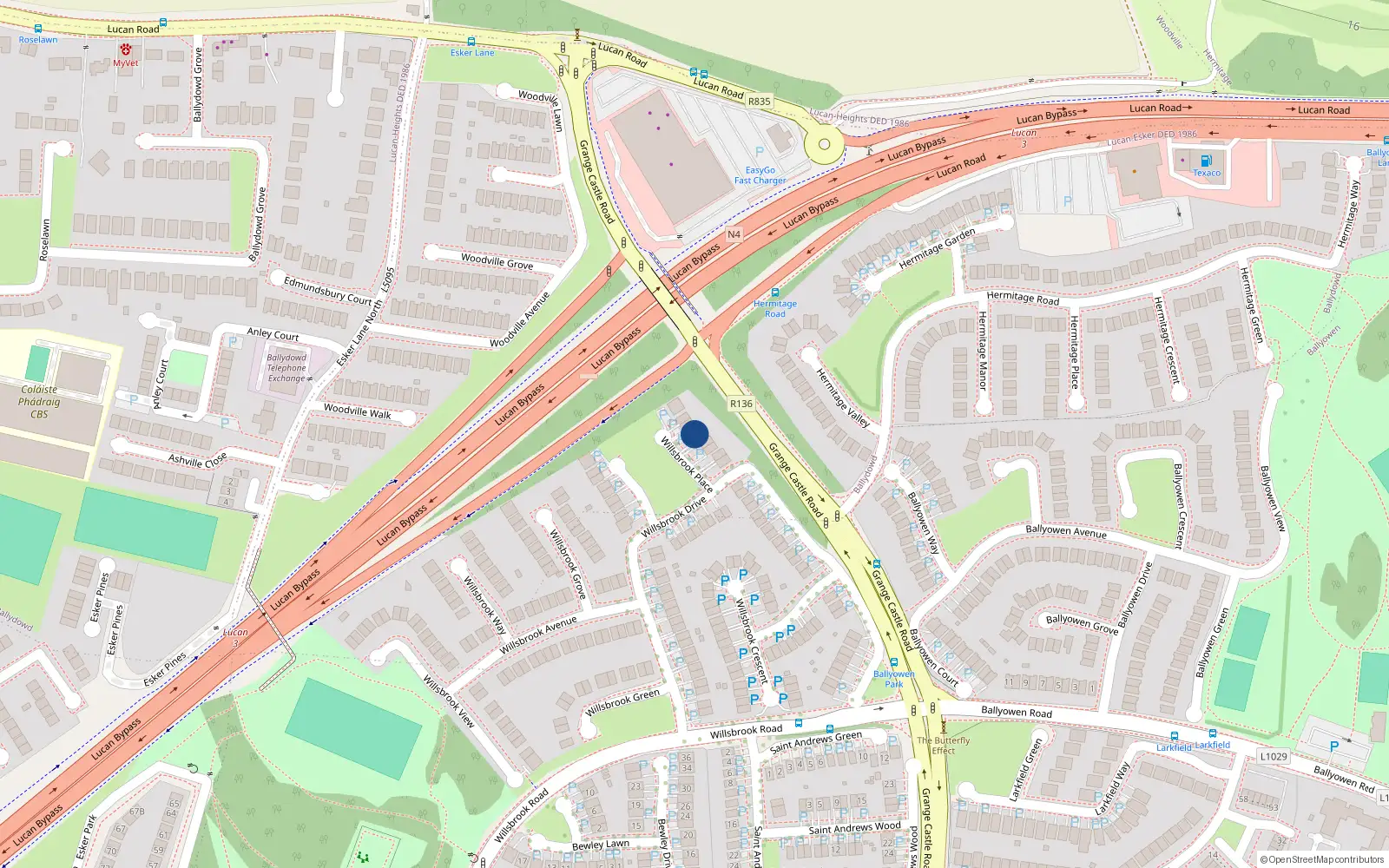 Overhead map showing the location of 6willsbrook Place, Lucan, Dublin