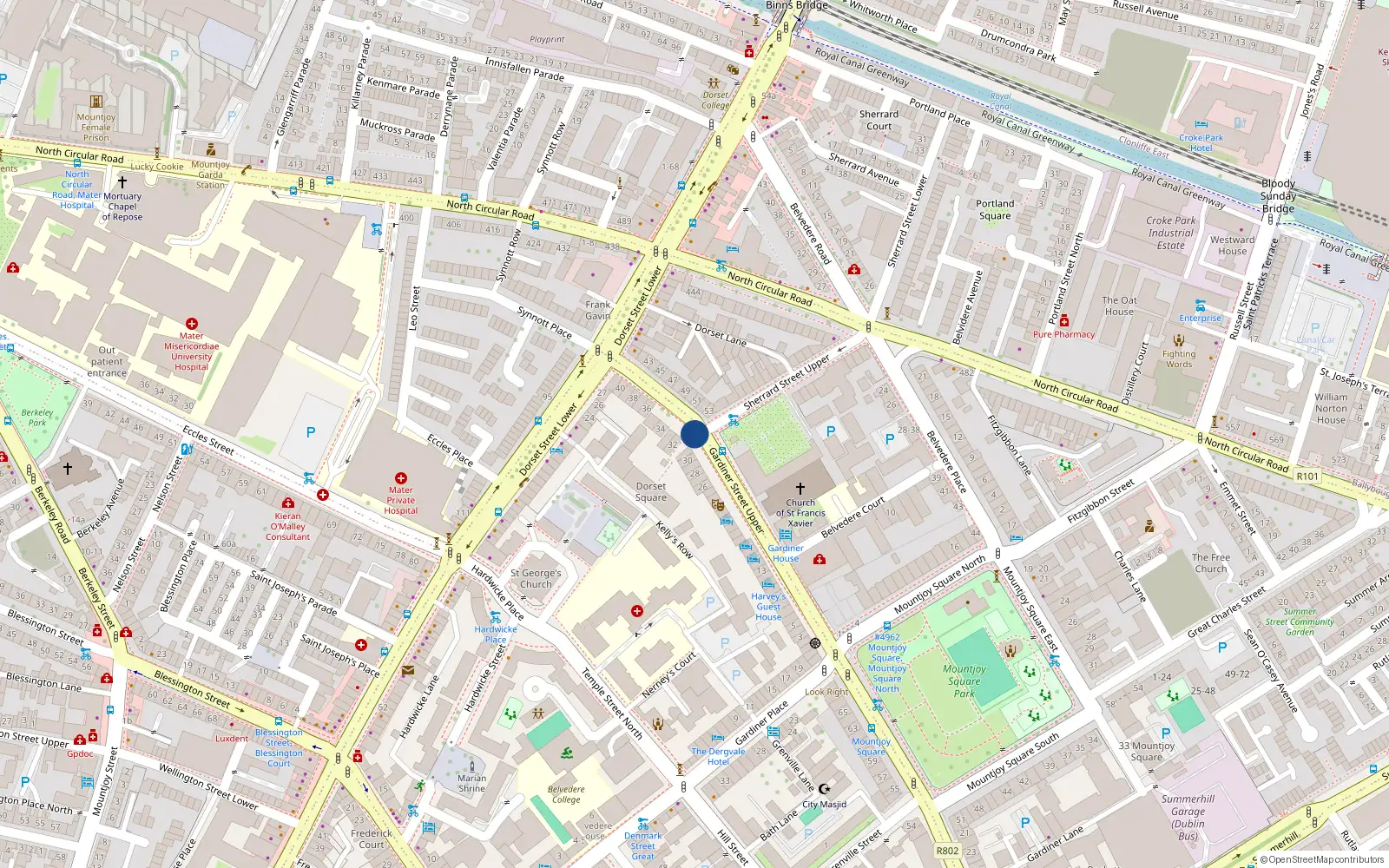 Overhead map showing the location of 7-10 Upper Gardiner, Dublin 1, Dublin