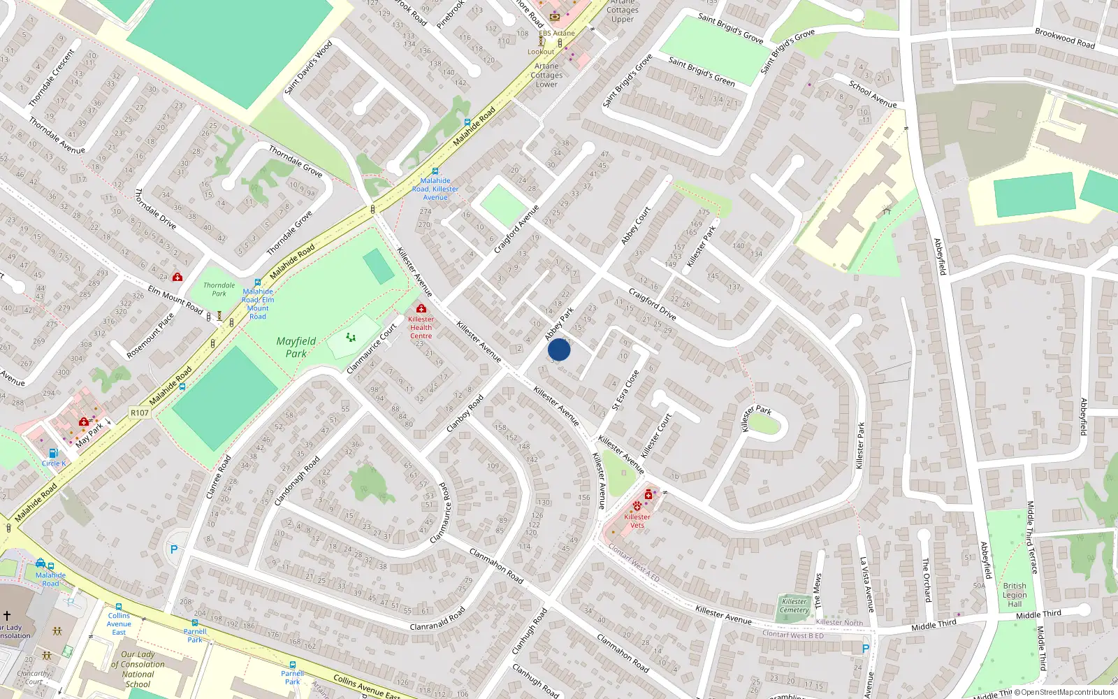Overhead map showing the location of 7 Abbey Park, Dublin 5