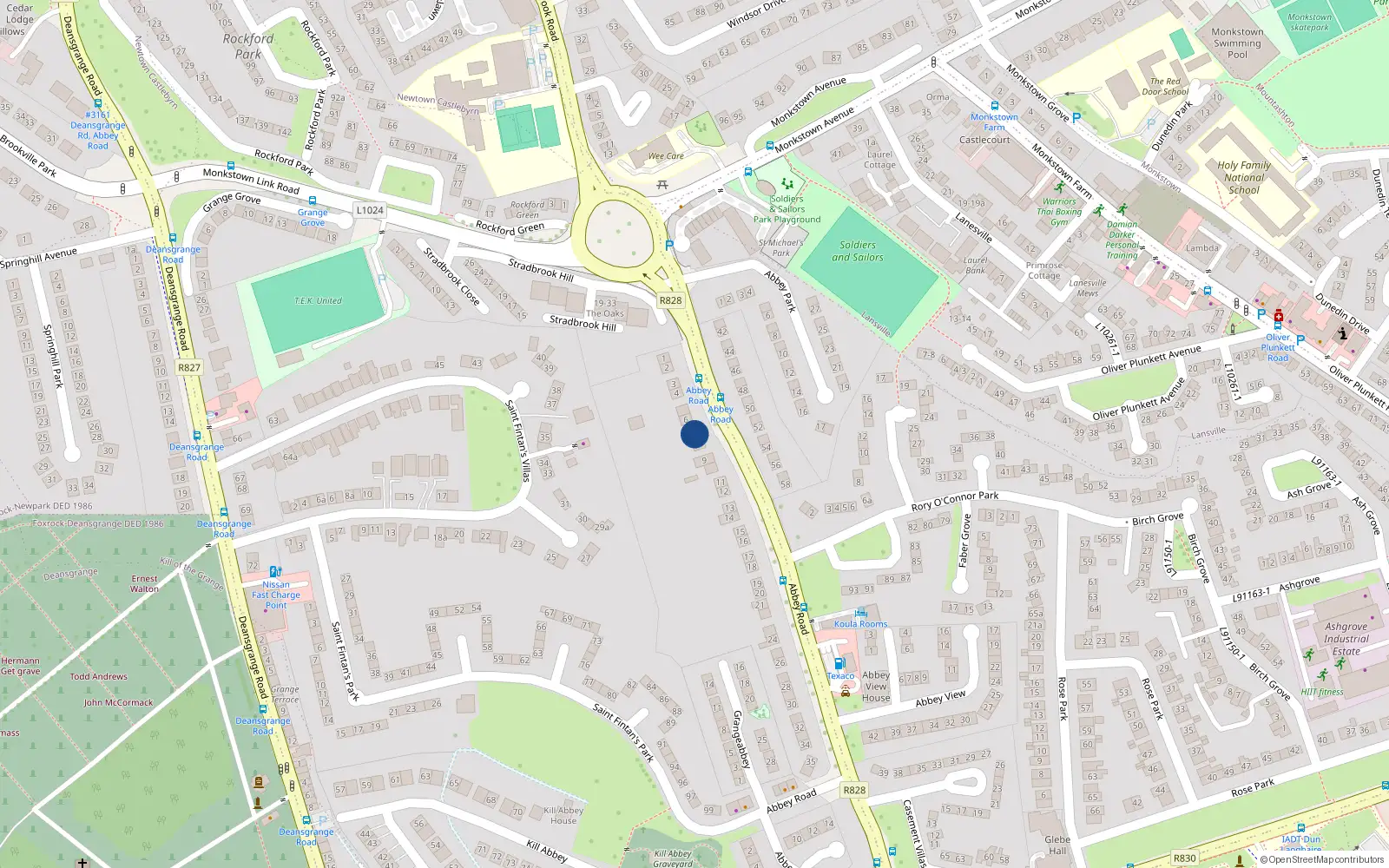 Overhead map showing the location of 7 Abbey Road, Monkstown