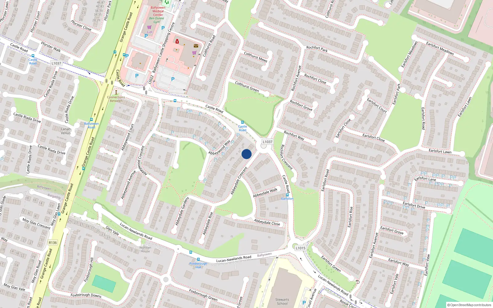 Overhead map showing the location of 7 Abbeydale Crescent, Lucan