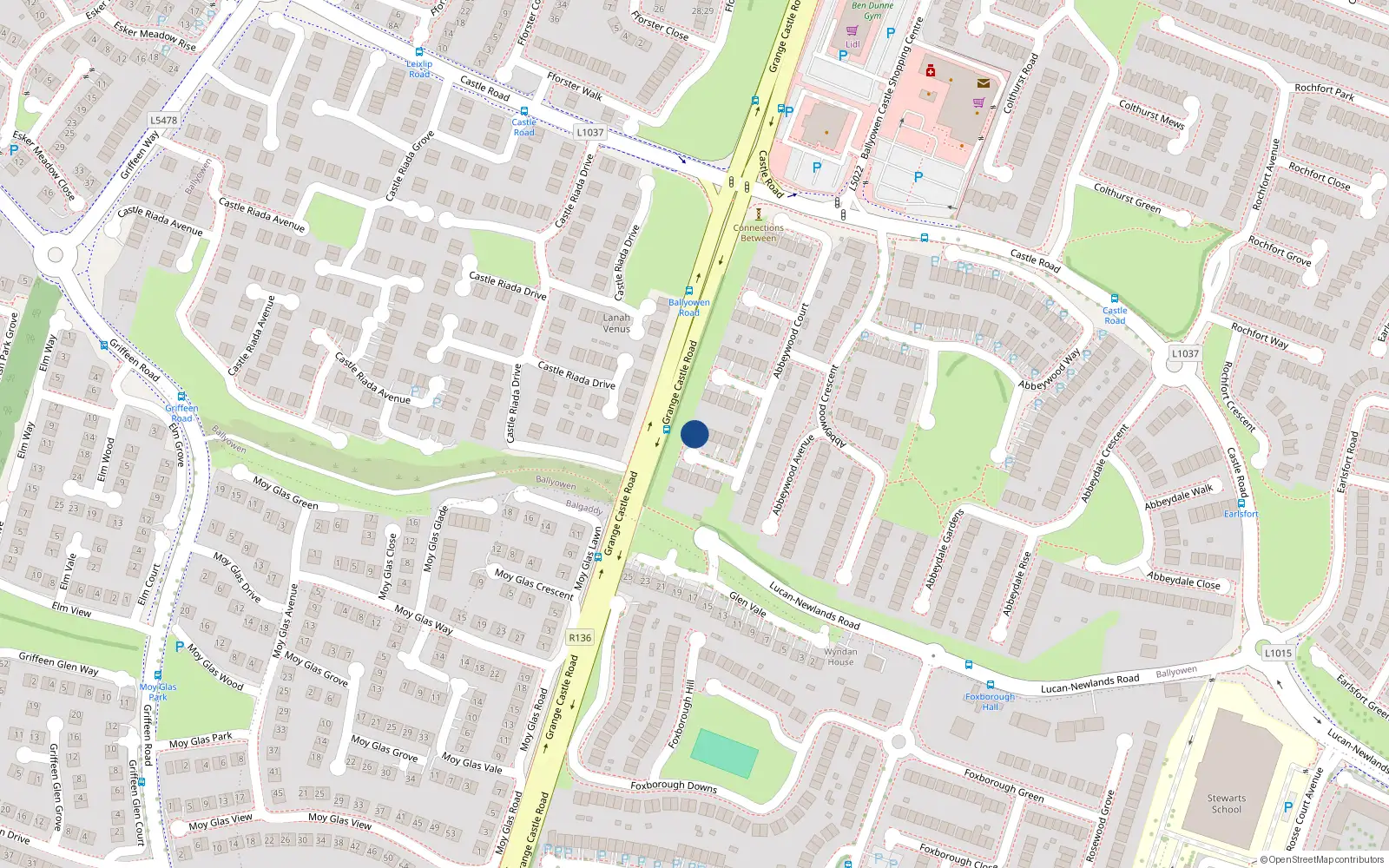 Overhead map showing the location of 7 Abbeywood Court, Lucan, Dublin