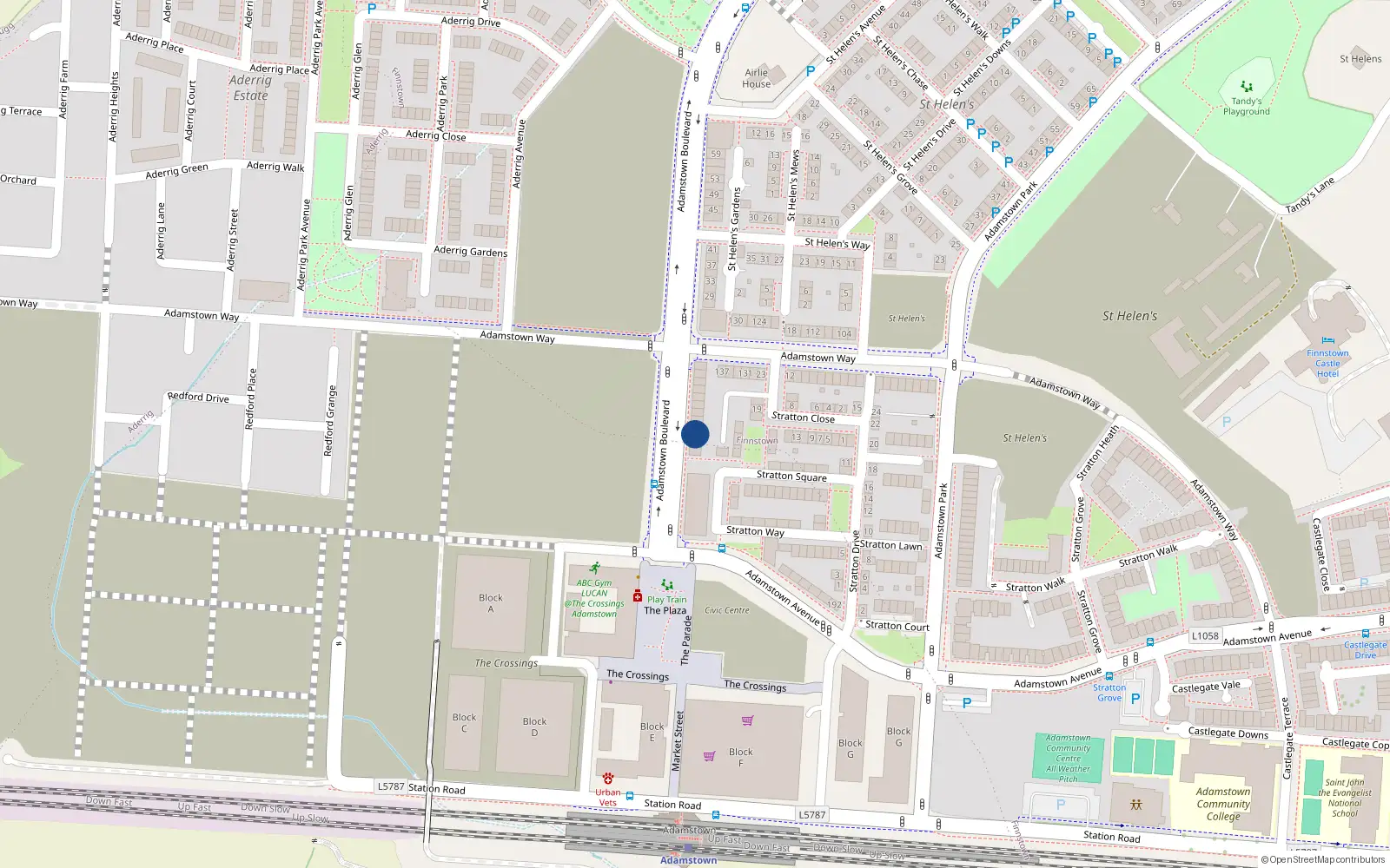 Overhead map showing the location of 7 Adamstown Boulevard, Lucan