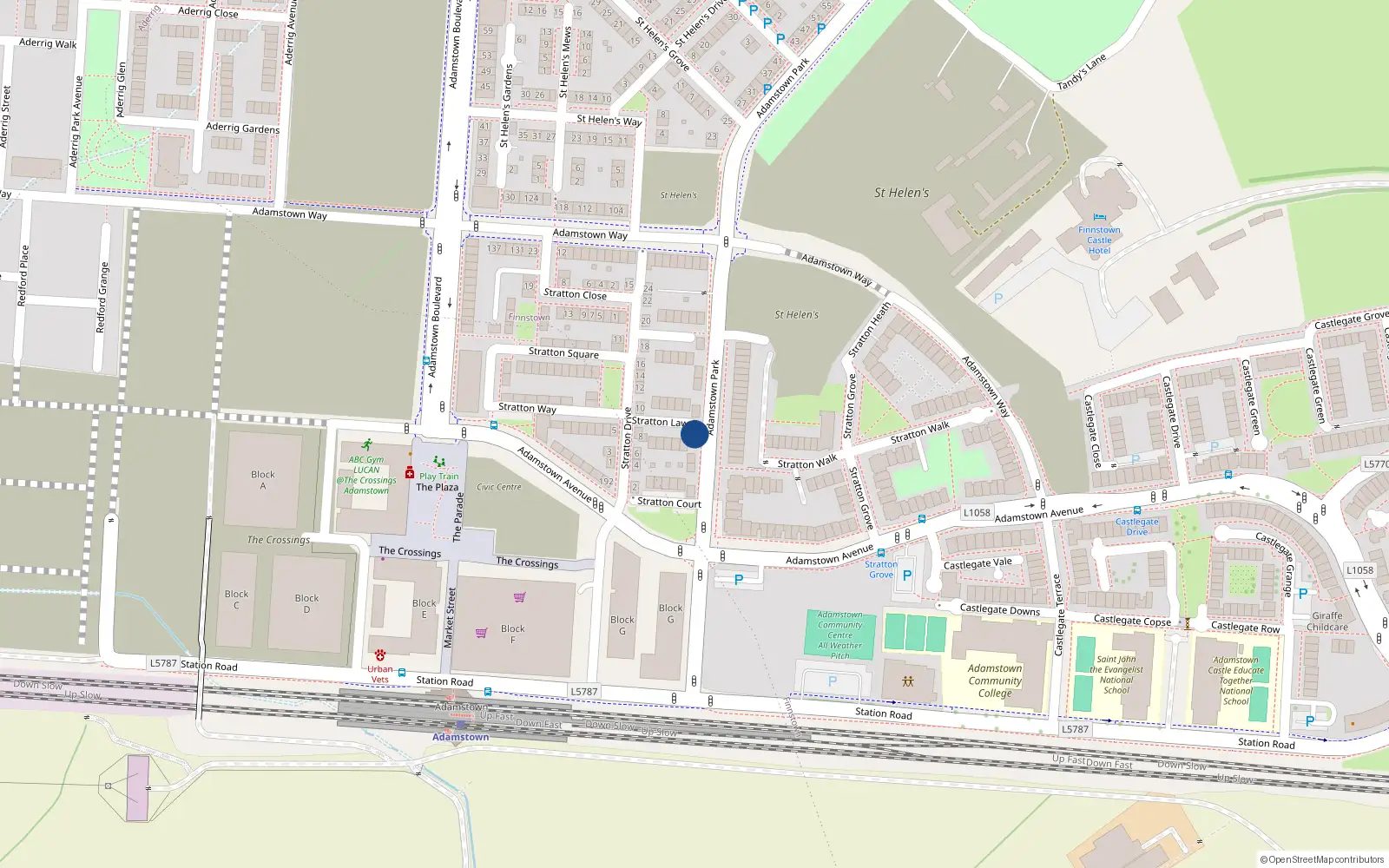 Overhead map showing the location of 7 Adamstown Park, Lucan