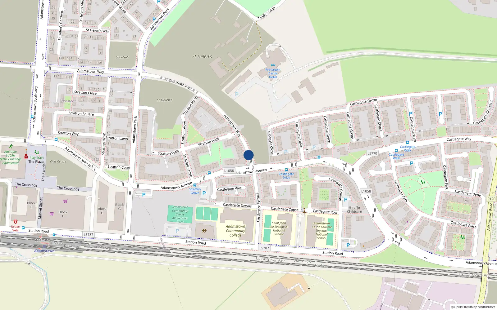 Overhead map showing the location of 7 Adamstown Way, Lucan
