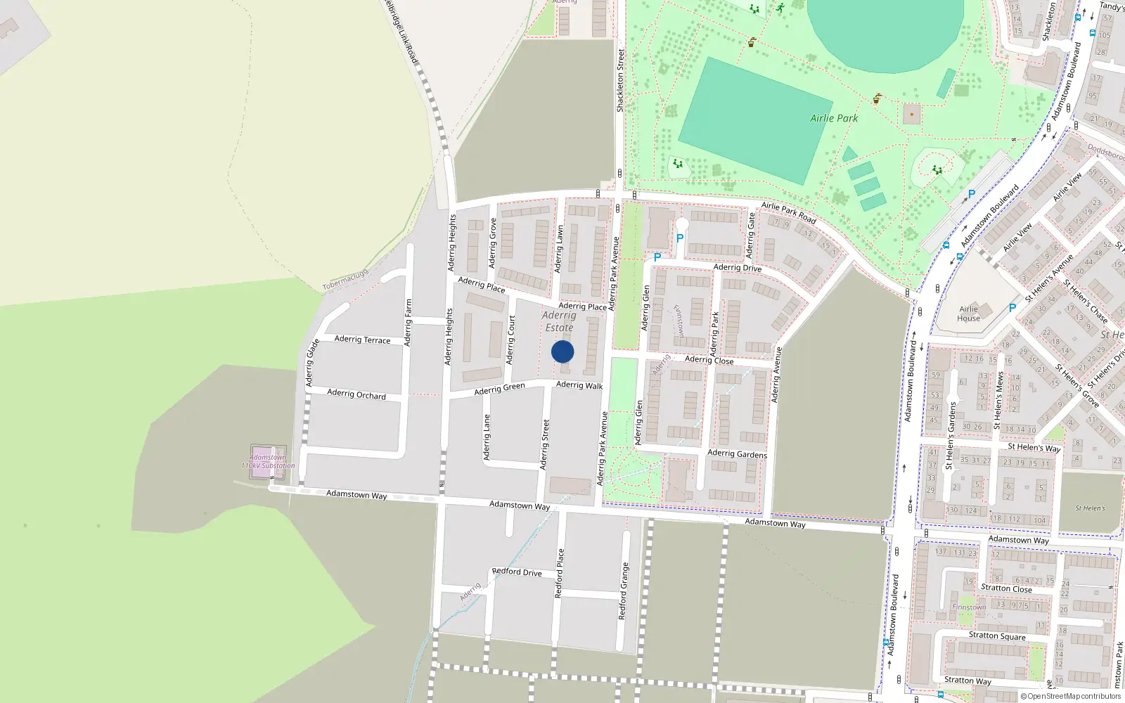 Overhead map showing the location of 7 Aderrig Green, Lucan