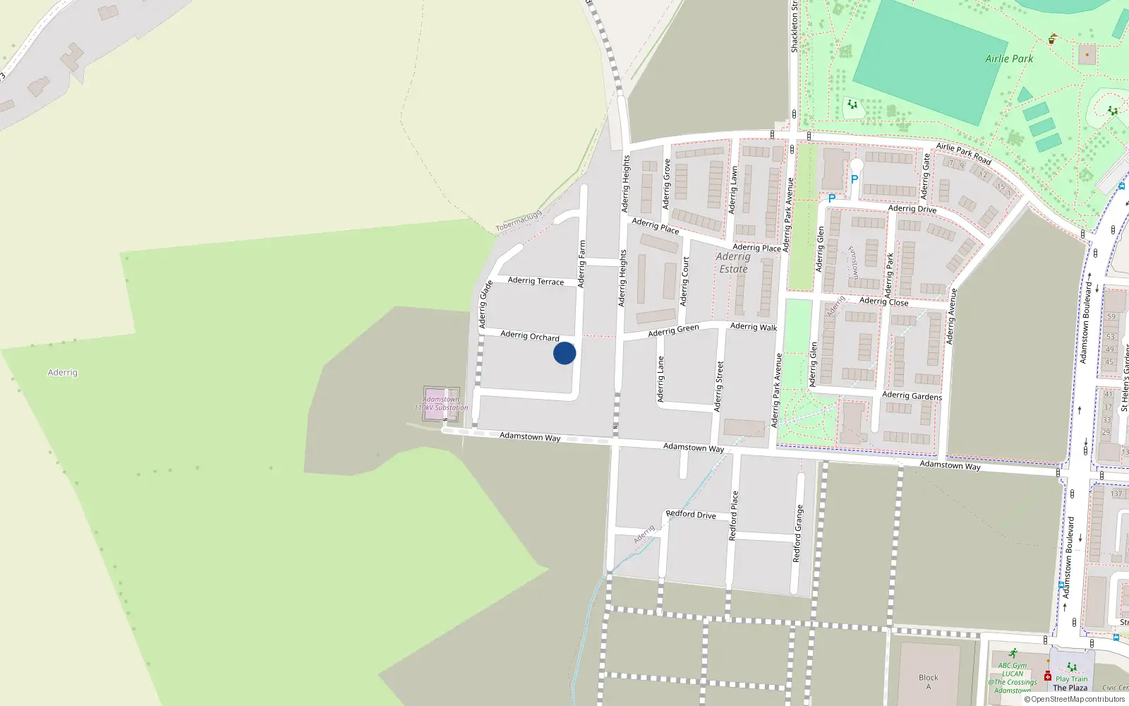 Overhead map showing the location of 7 Aderrig Orchard, Lucan