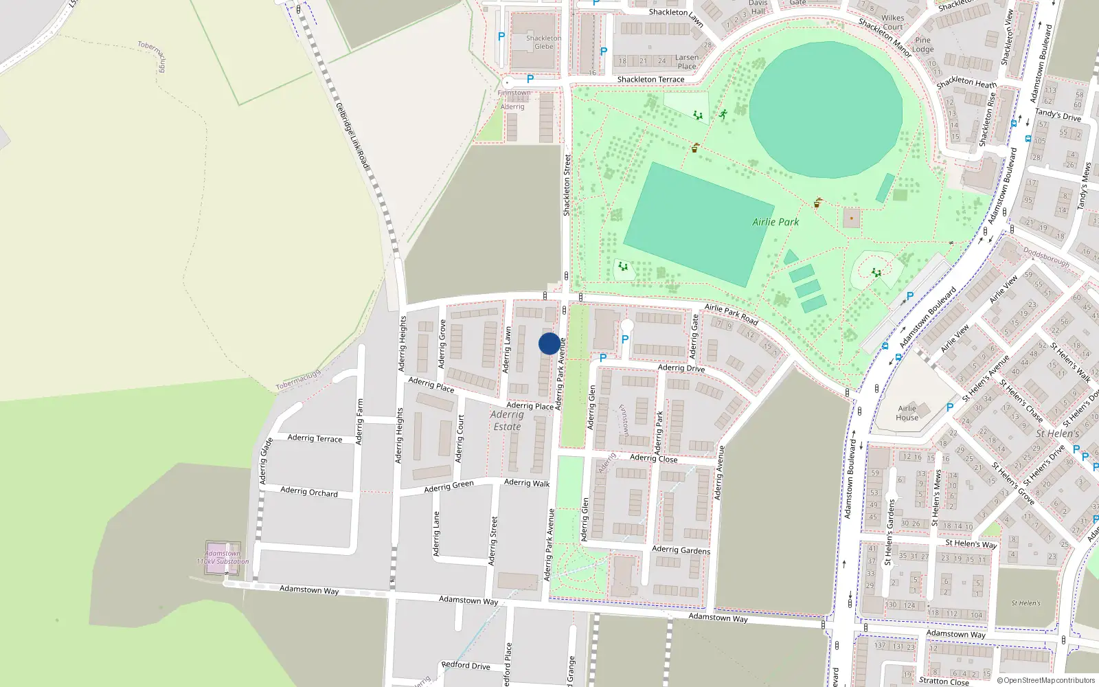 Overhead map showing the location of 7 Aderrig Park Avenue, Lucan