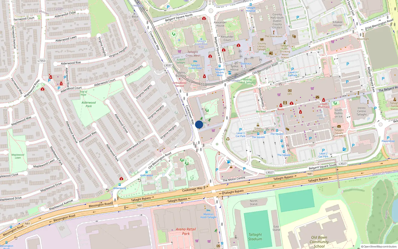 Overhead map showing the location of 7 Aengus Hall, Belgard Square West, Tallaght