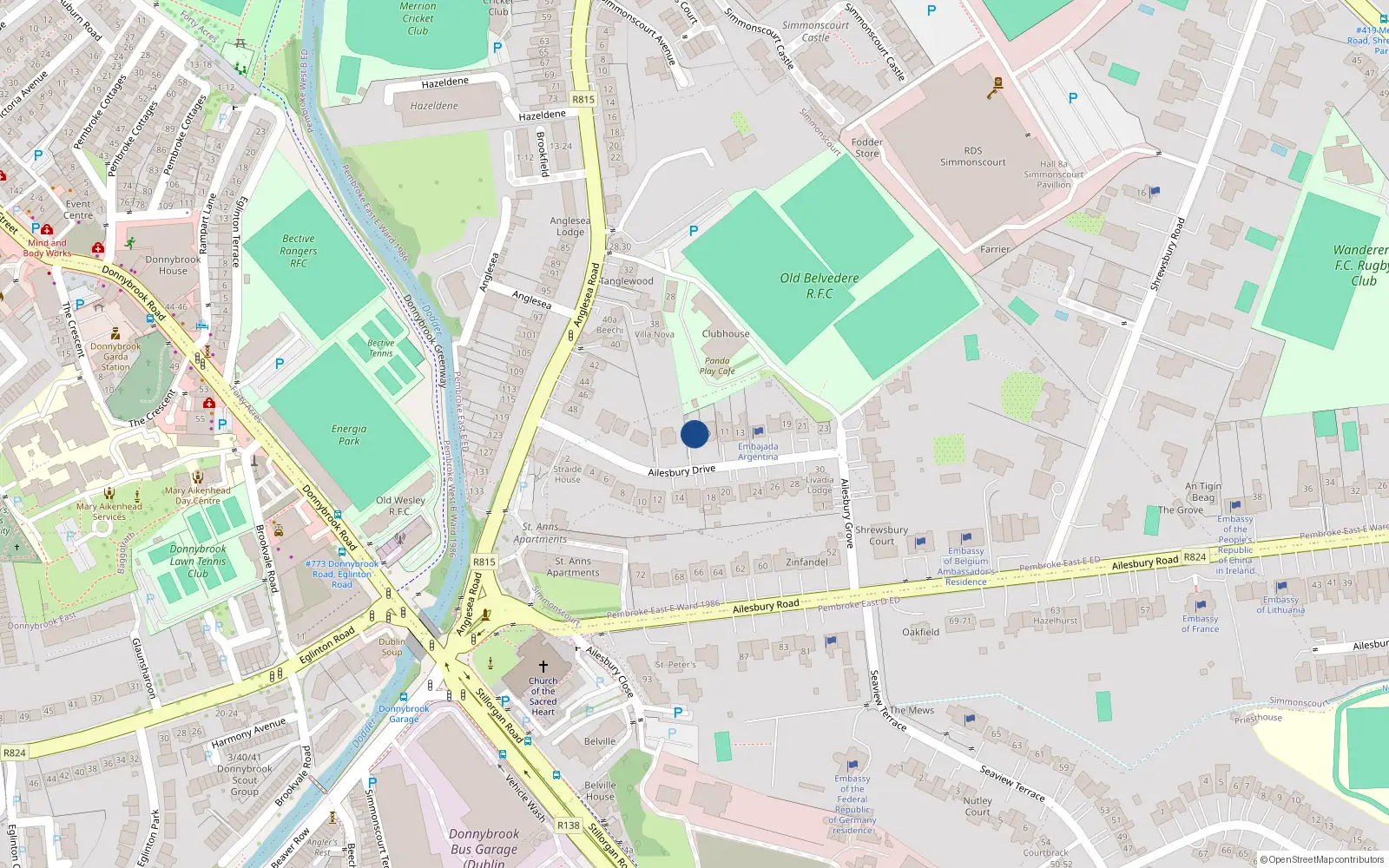 Overhead map showing the location of 7 Ailesbury Drive, Ballsbridge