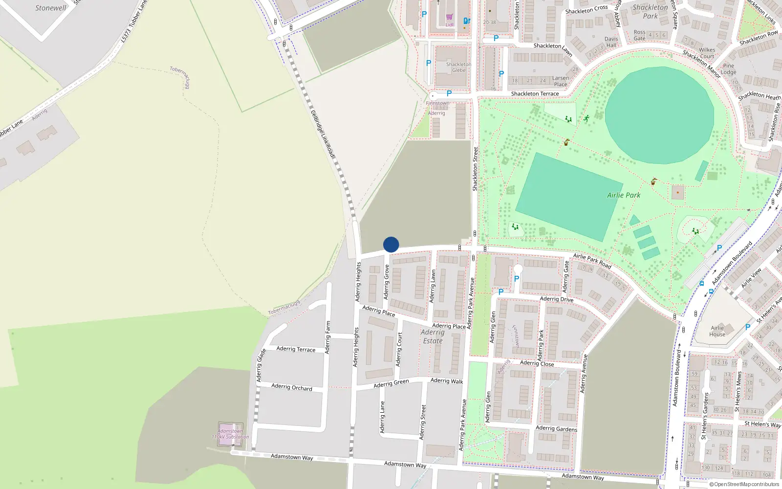 Overhead map showing the location of 7 Airlie Park Road West, Lucan