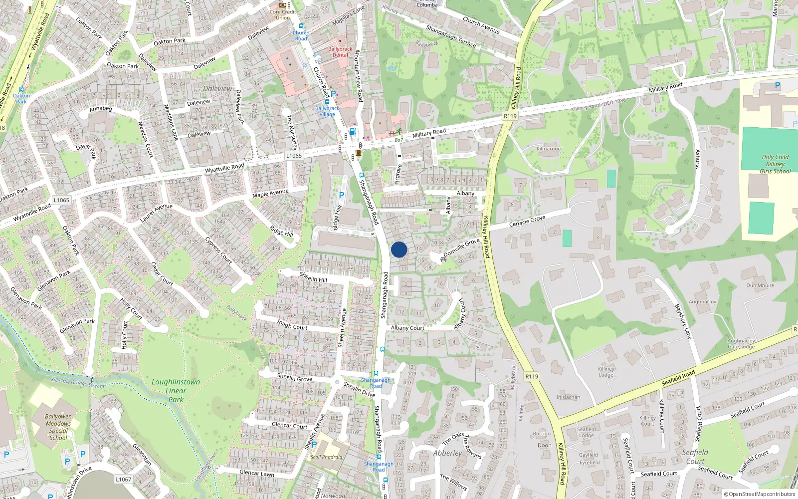 Overhead map showing the location of 7 Albany Woods, Shanganagh, Killiney