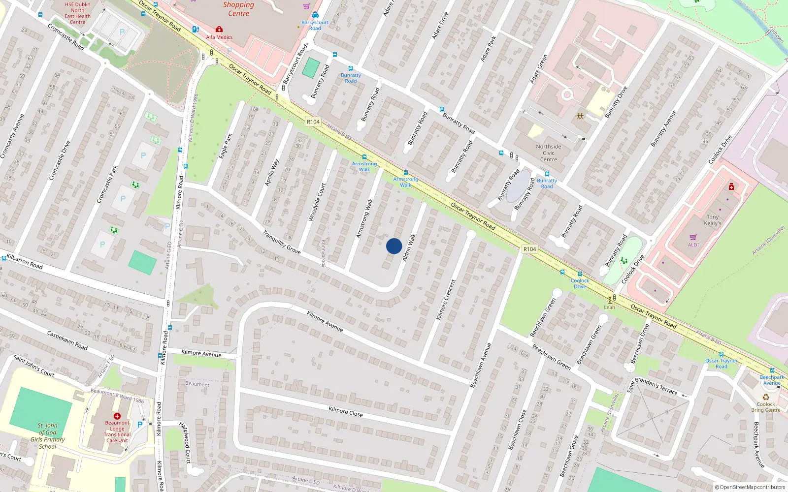 Overhead map showing the location of 7 Aldrin Walk, Dublin 5