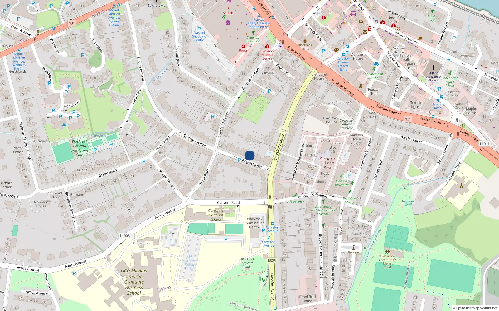 Overhead map showing the location of 7 Anglesea Avenue, Blackrock