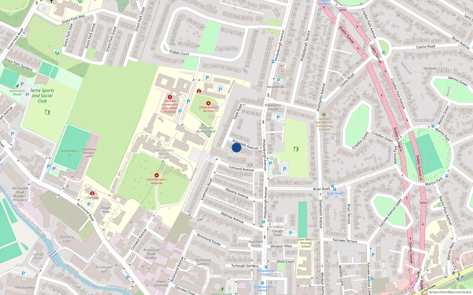 Overhead map showing the location of 7 Annadale Avenue, Dublin 3
