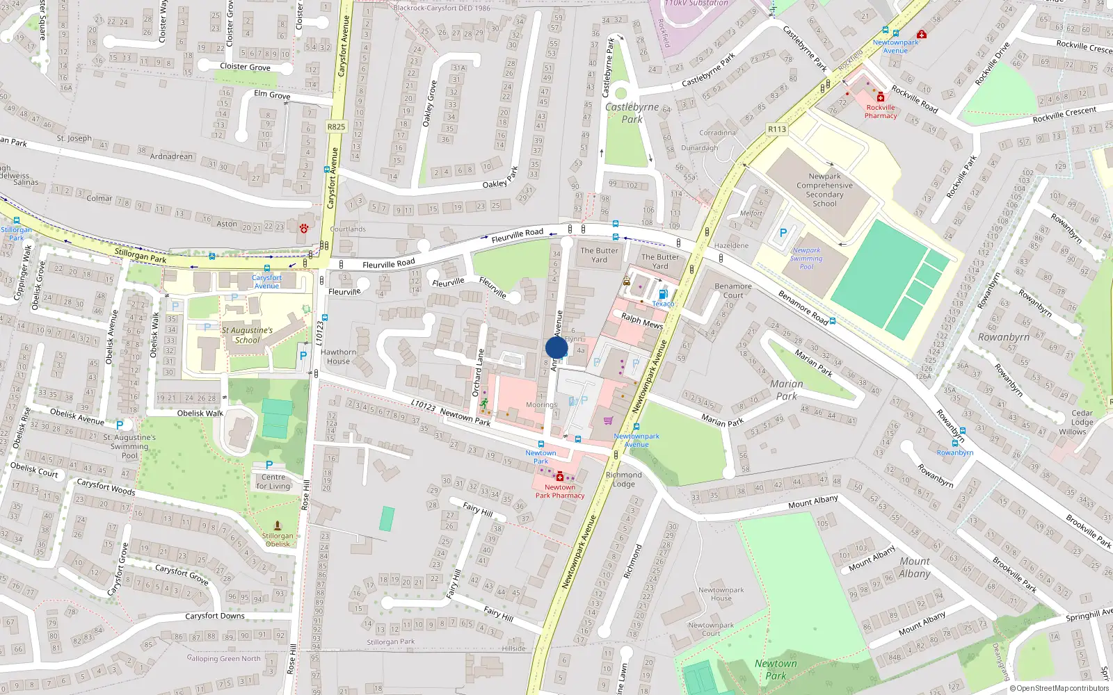 Overhead map showing the location of 7 Annaville Avenue, Blackrock