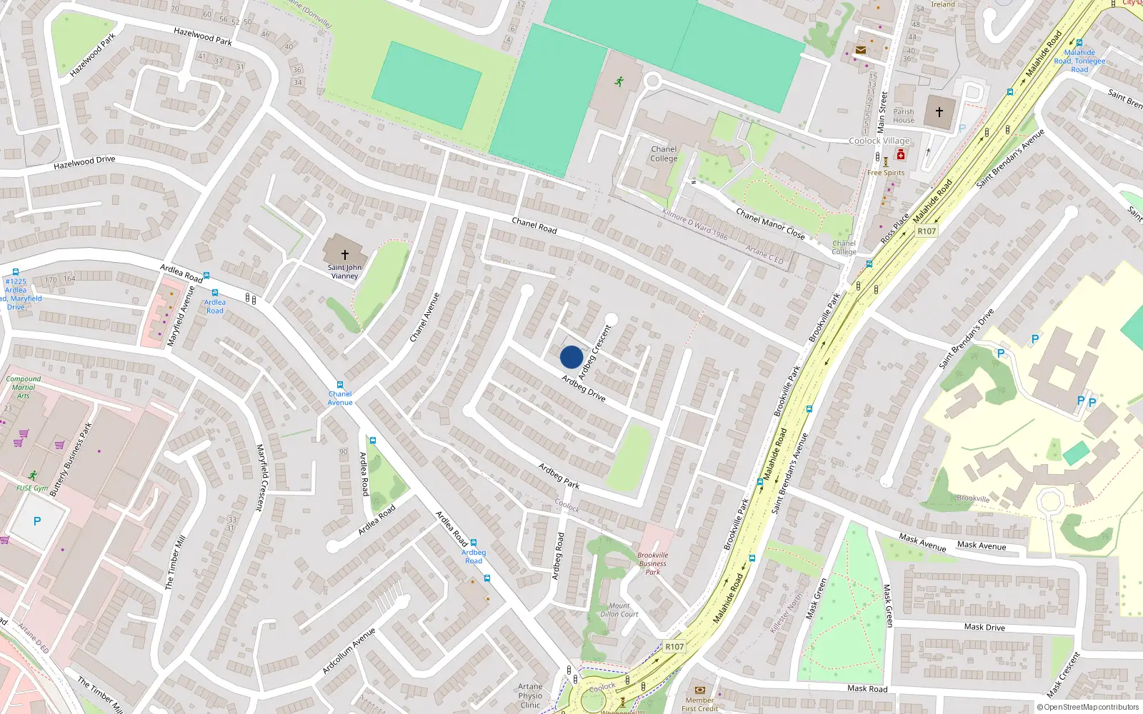 Overhead map showing the location of 7 Ardbeg Drive, Dublin 5