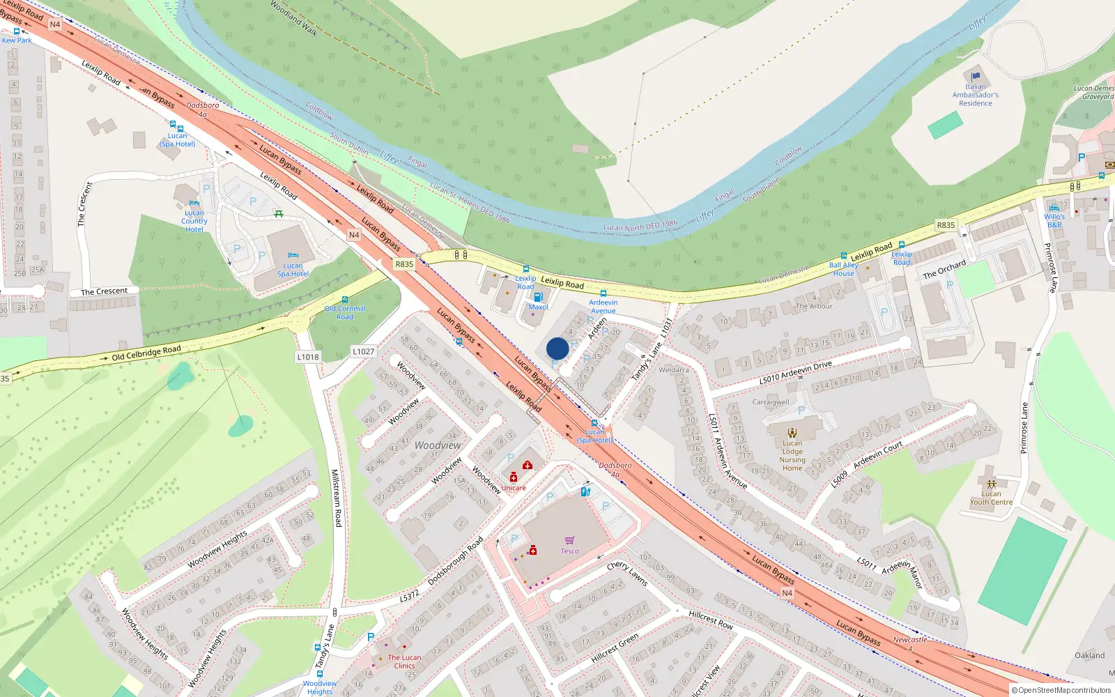 Overhead map showing the location of 7 Ardeen, Lucan, Dublin