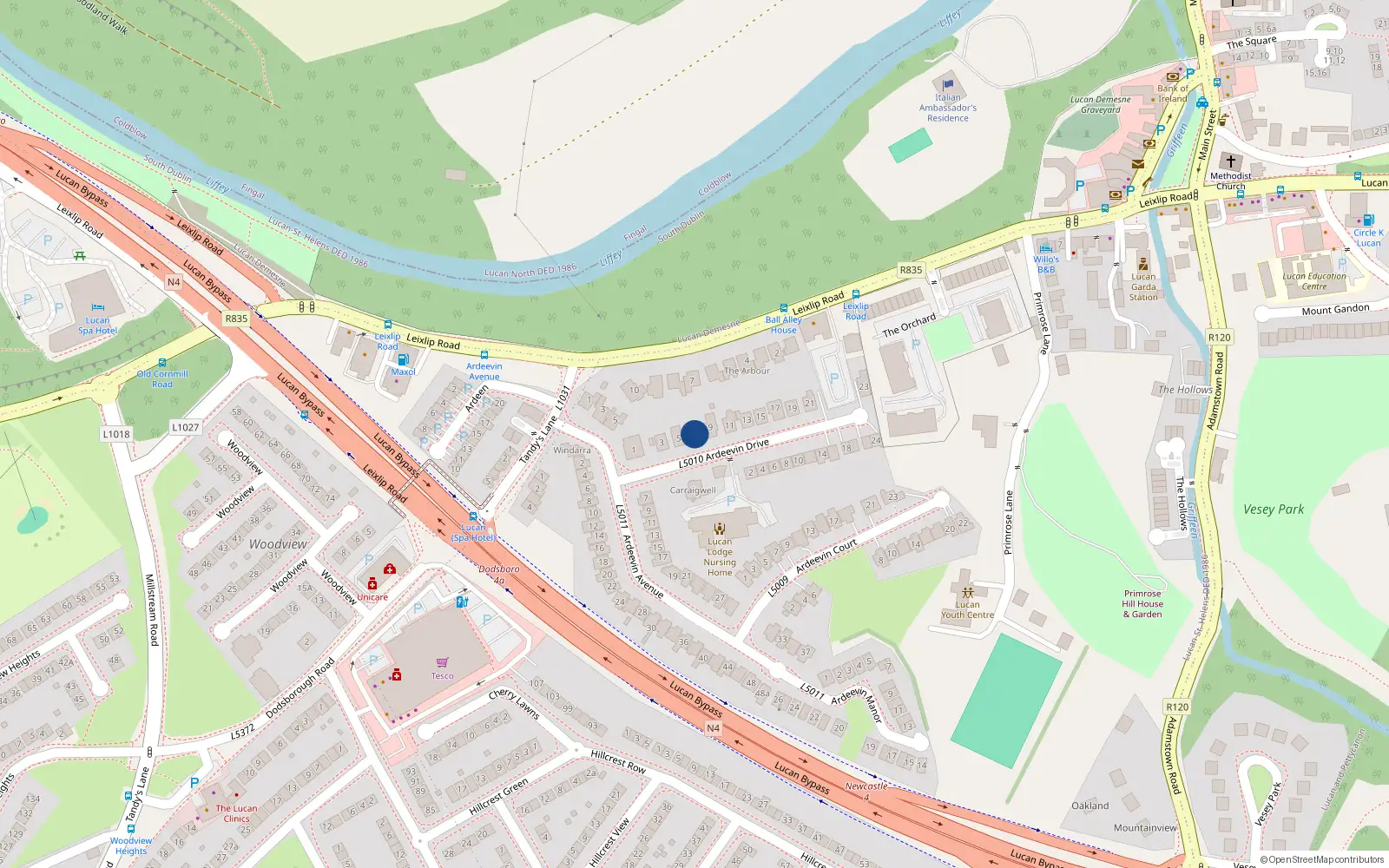 Overhead map showing the location of 7 Ardeevin Drive, Lucan