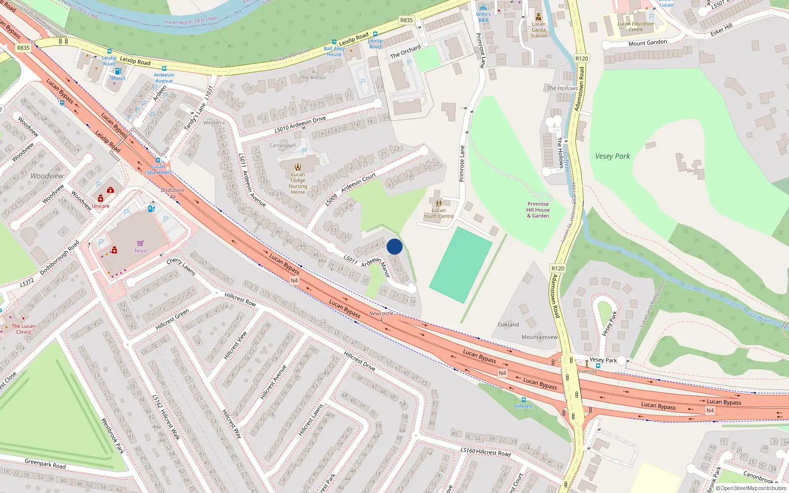 Overhead map showing the location of 7 Ardeevin Manor, Lucan
