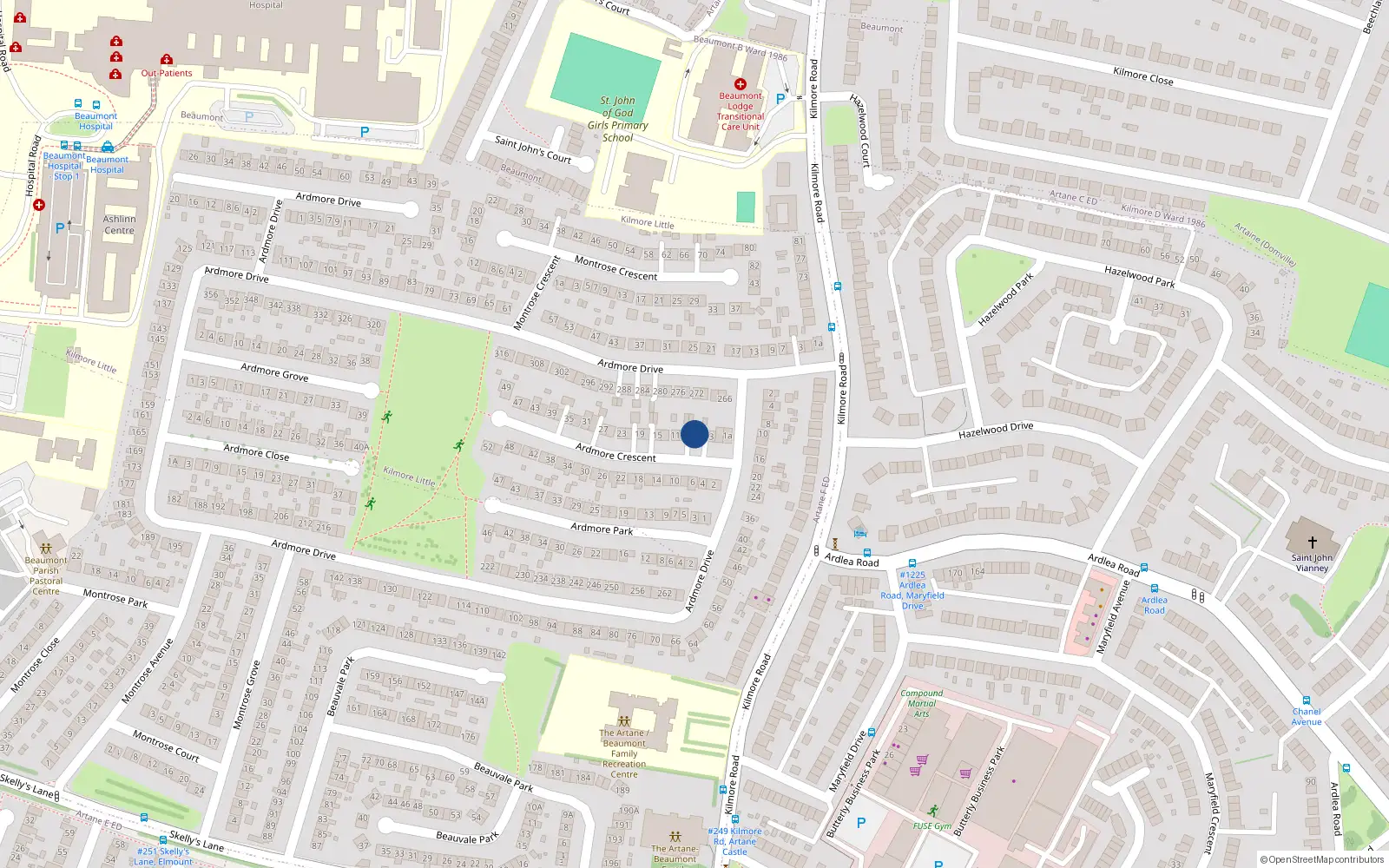 Overhead map showing the location of 7 Ardmore Crescent, Dublin 5