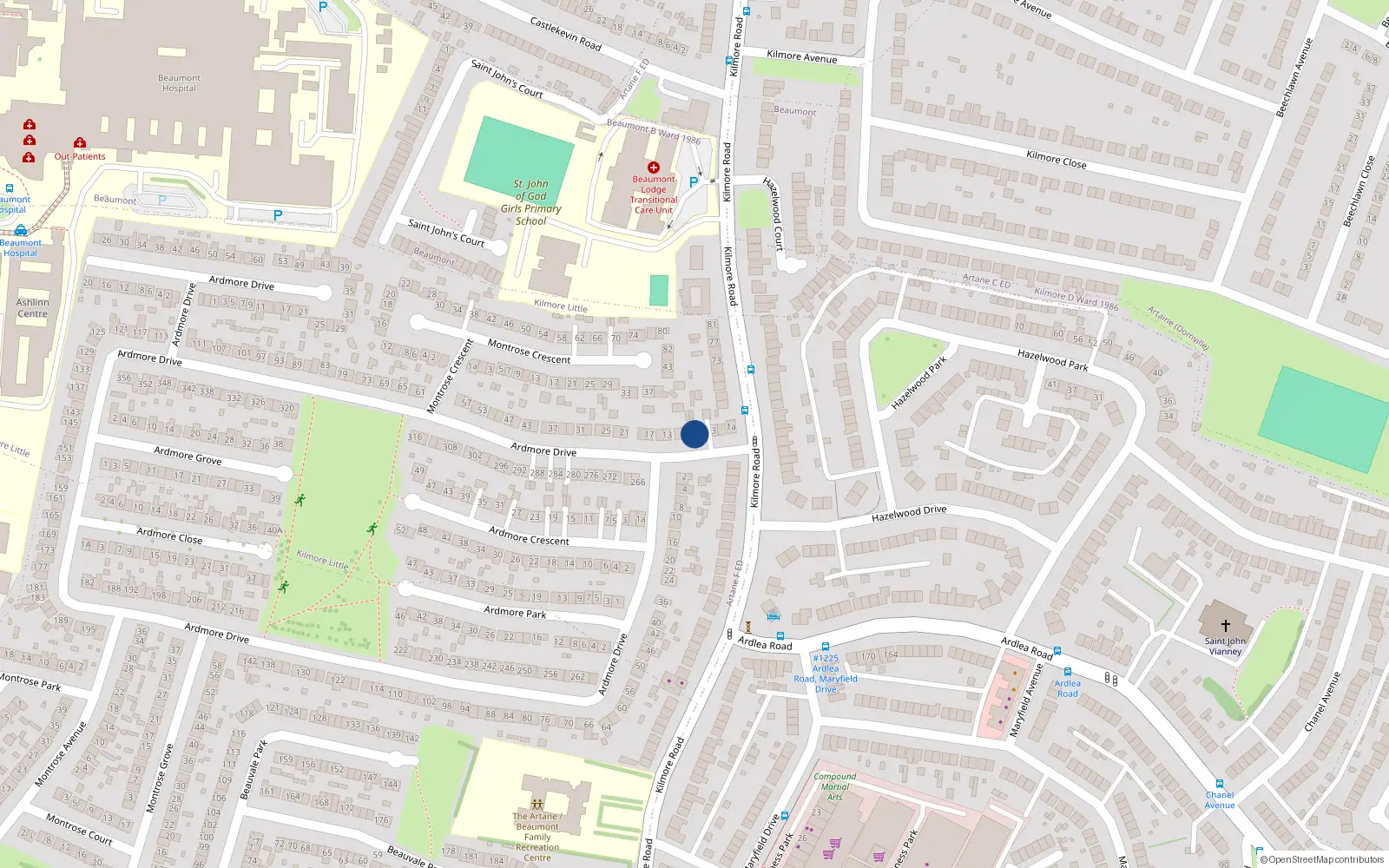Overhead map showing the location of 7 Ardmore Drive, Artane, Dublin 5