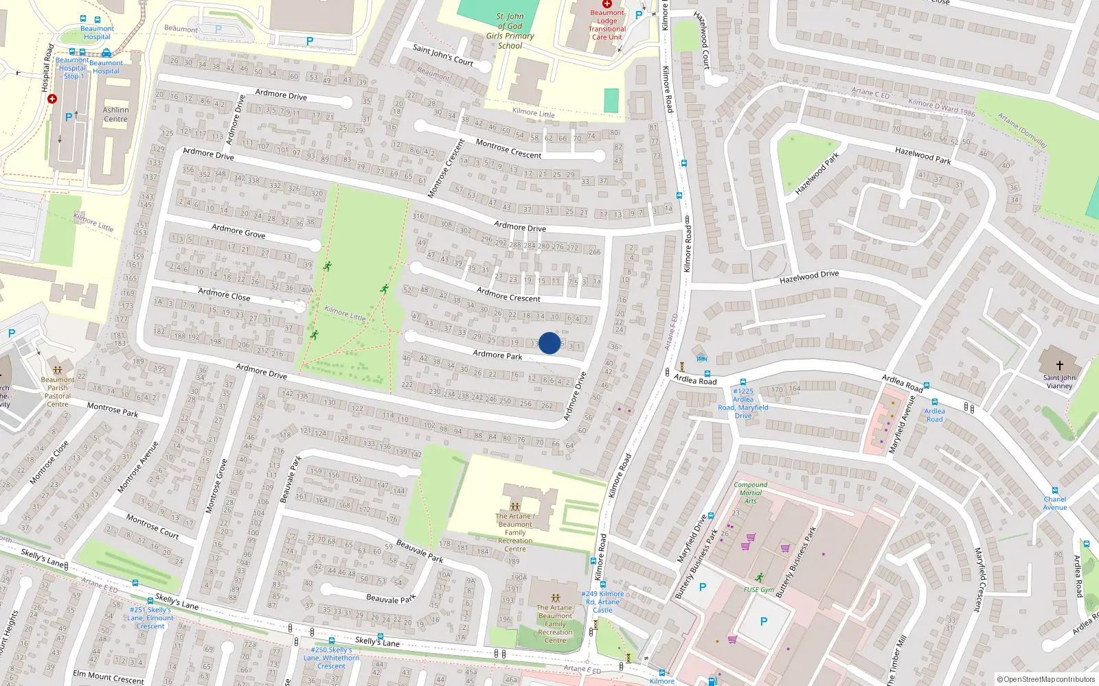 Overhead map showing the location of 7 Ardmore Park, Dublin 5