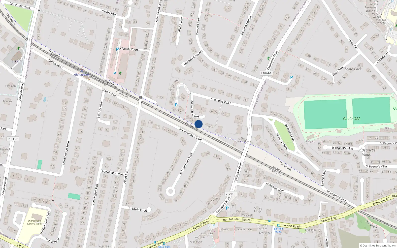 Overhead map showing the location of 7 Arkendale Court, Glenageary, Dublin