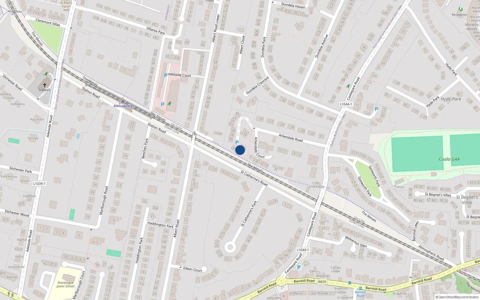 Overhead map showing the location of 7 Arkendale Woods, Glenageary, Dublin