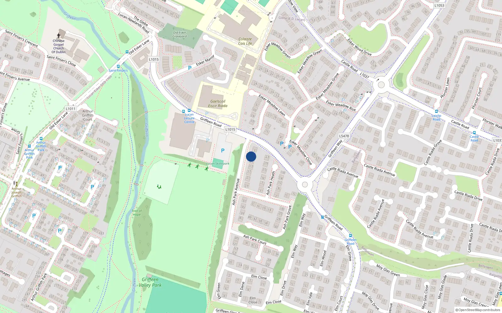 Overhead map showing the location of 7 Ash Park Avenue, Lucan