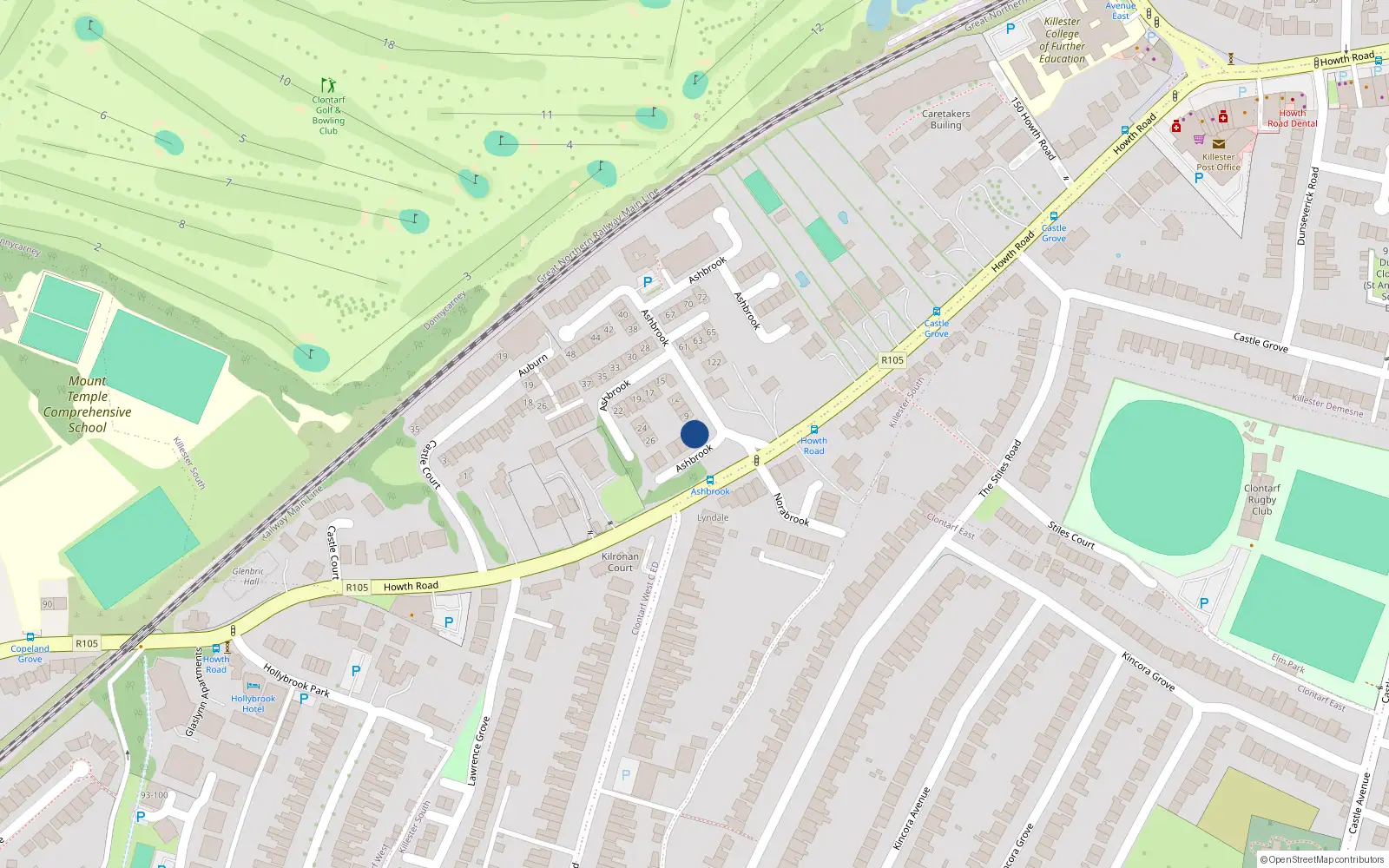 Overhead map showing the location of 7 Ashbrook, Howth Road, Clontarf