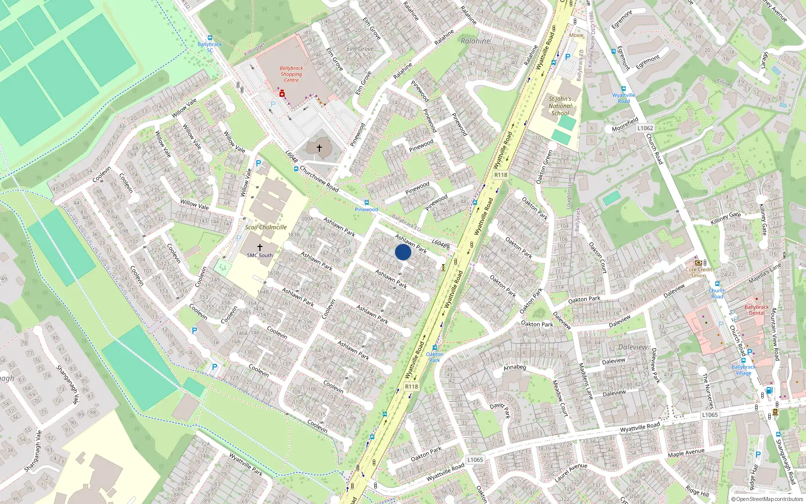Overhead map showing the location of 7 Ashlawn Park, Ballybrack