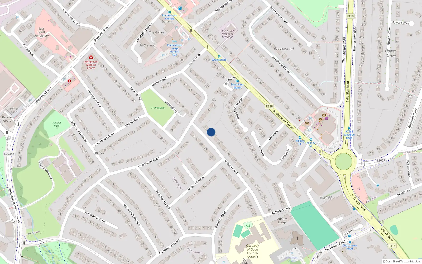 Overhead map showing the location of 7 Auburn Road, Dun Laoghaire
