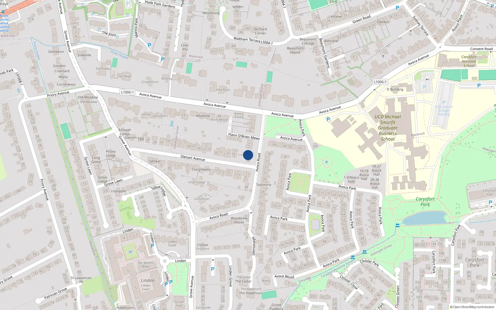 Overhead map showing the location of 7 Avoca Road, Blackrock