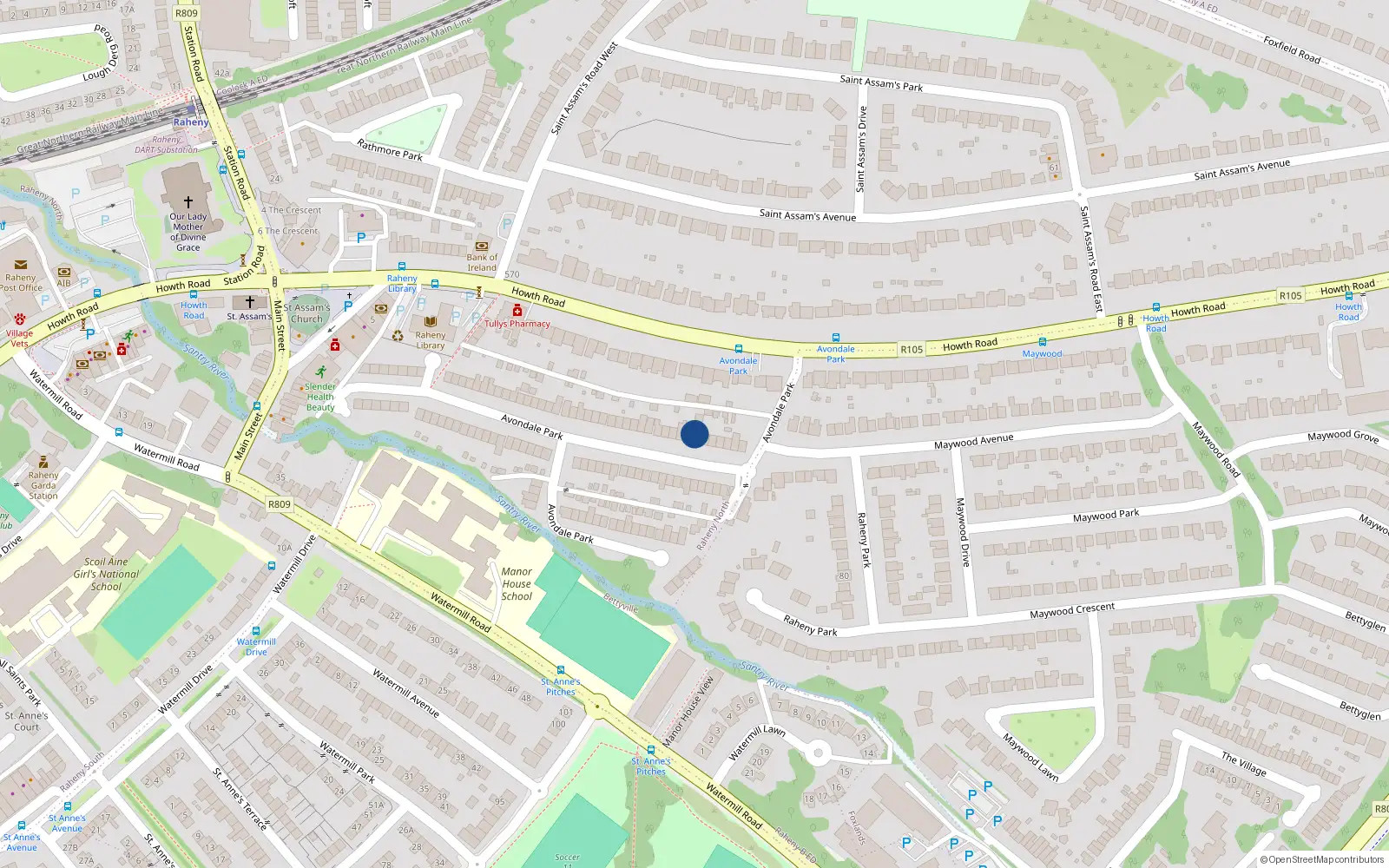 Overhead map showing the location of 7 Avondale Park, Dublin 5