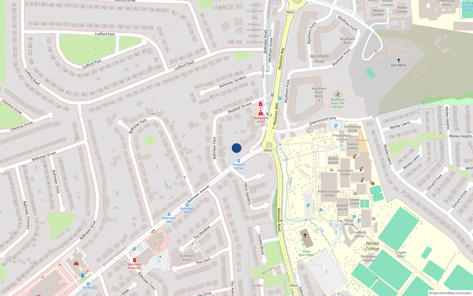 Overhead map showing the location of 7 Ballinteer Avenue, Dublin 16