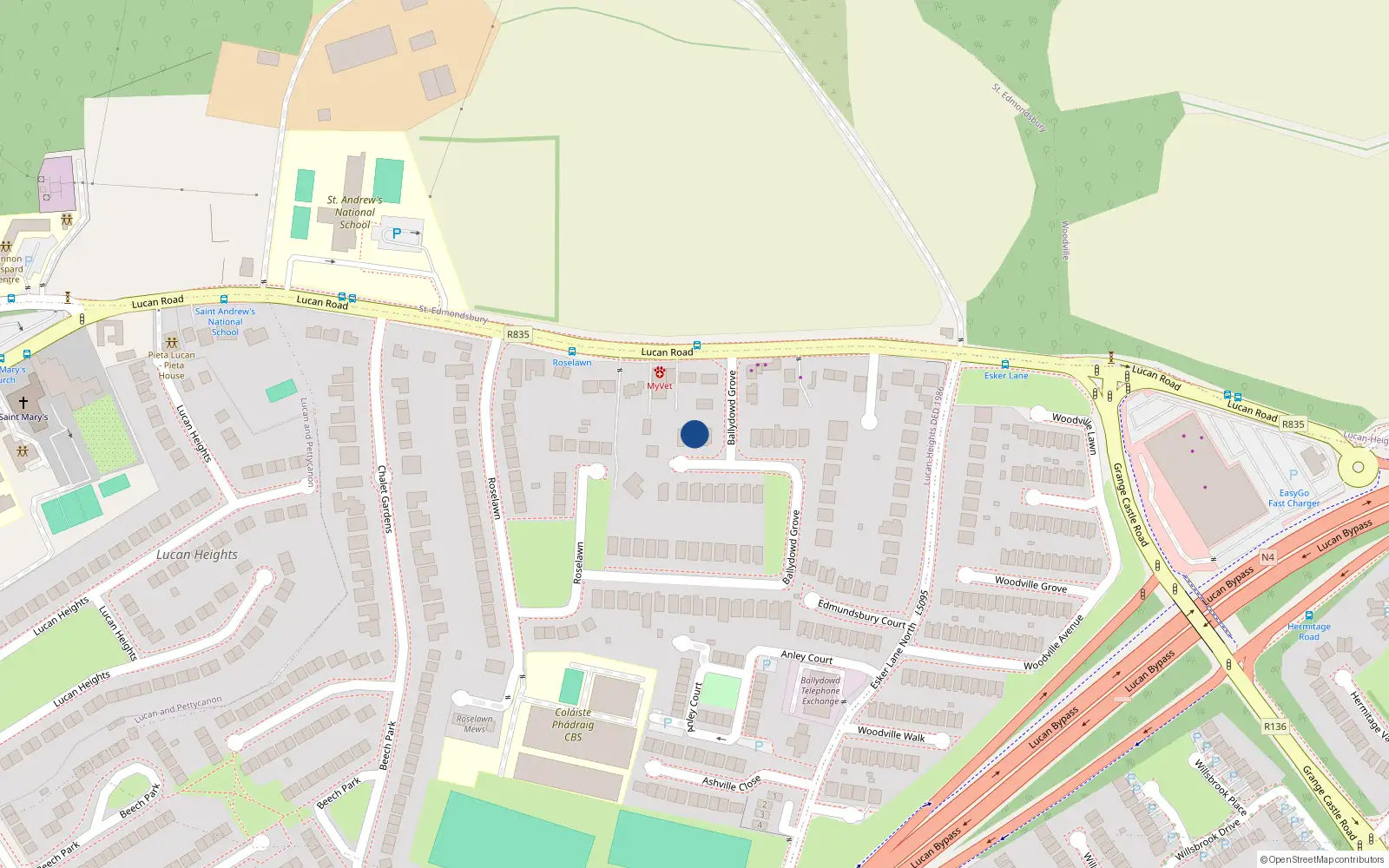 Overhead map showing the location of 7 Ballydowd Grove, Lucan