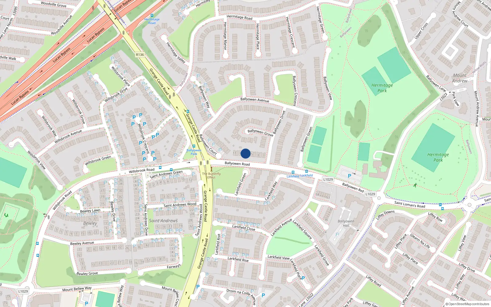 Overhead map showing the location of 7 Ballyowen Road, Lucan