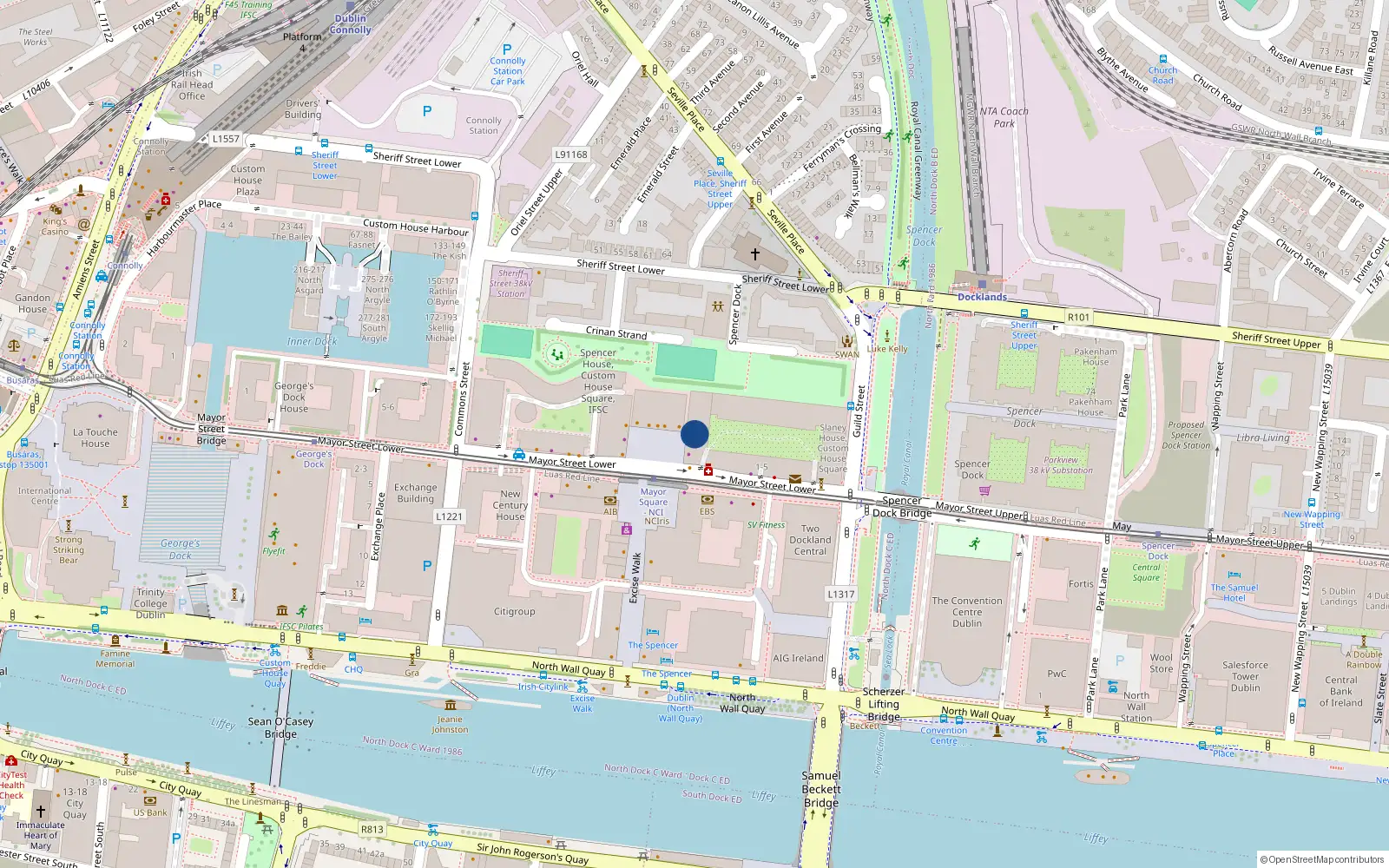 Overhead map showing the location of 7 Barrow House, Custom House Square, Mayor St Lower Dublin 1
