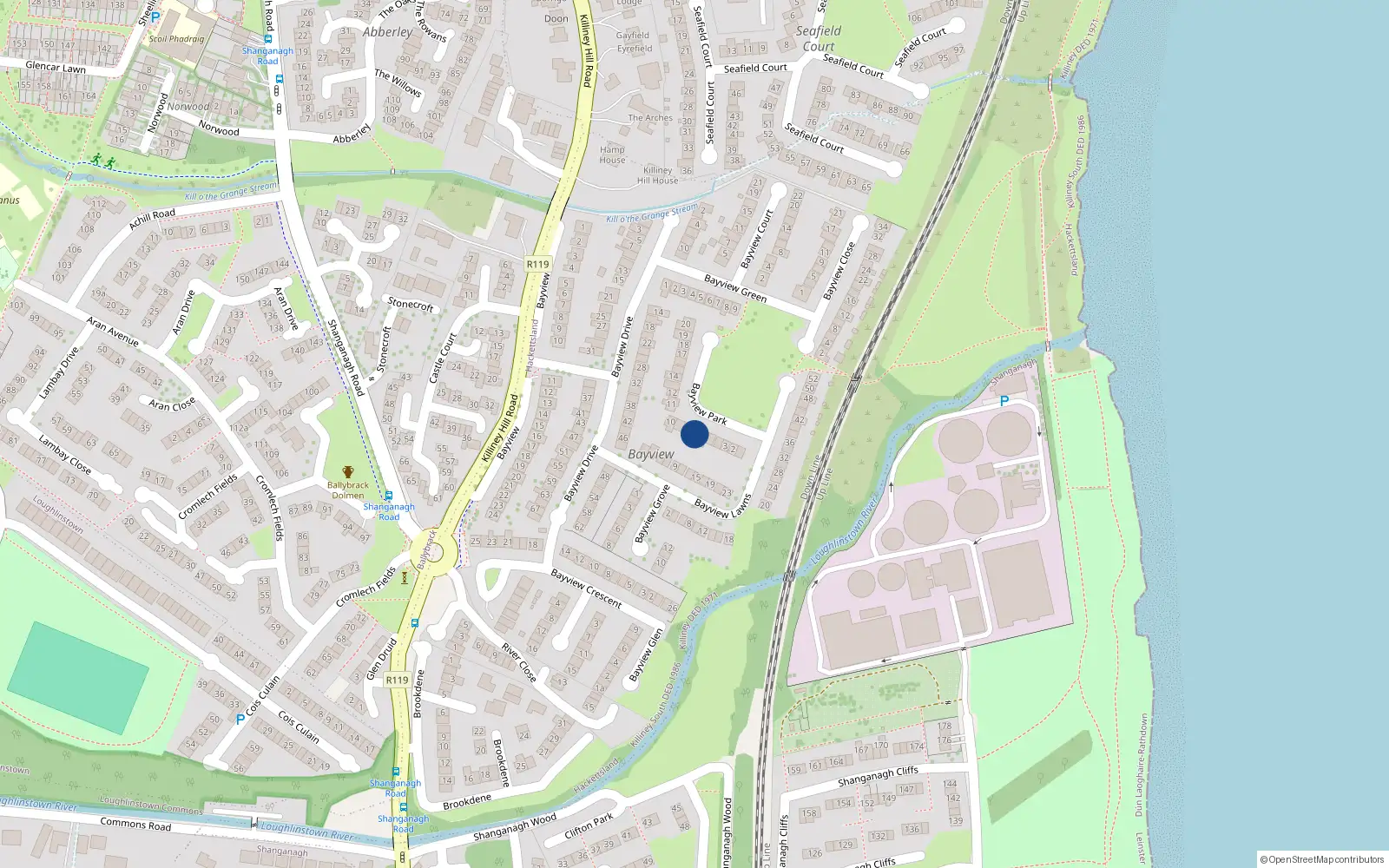 Overhead map showing the location of 7 Bayview Park, Killiney, Dublin