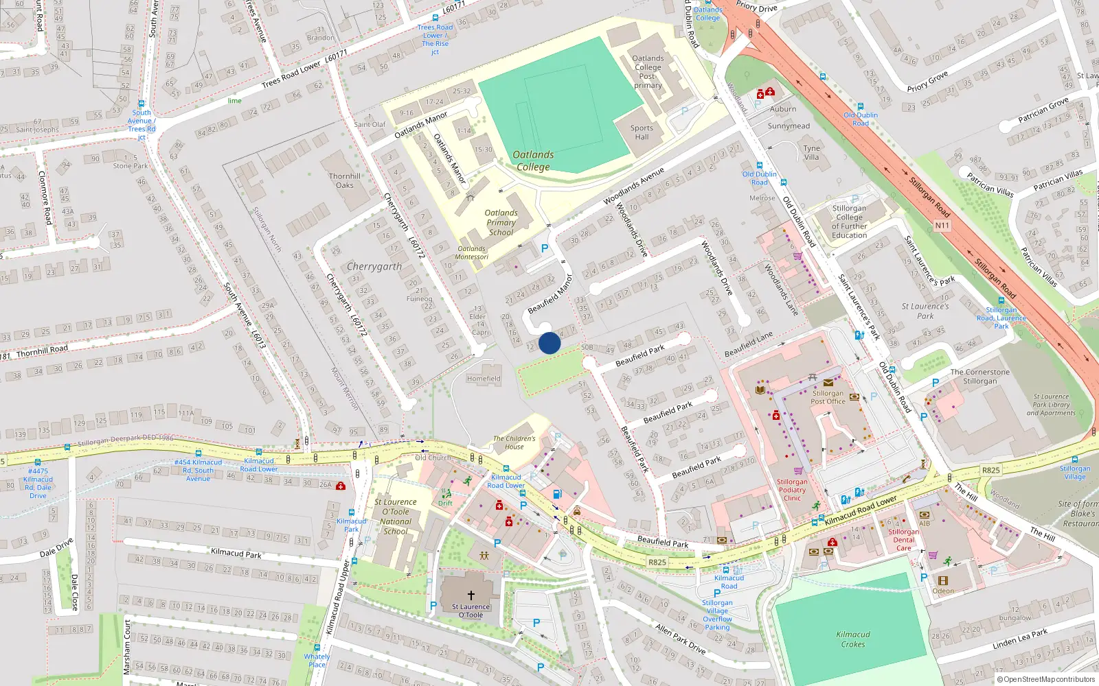 Overhead map showing the location of 7 Beaufield Manor, Woodlands Avenue, Stillorgan