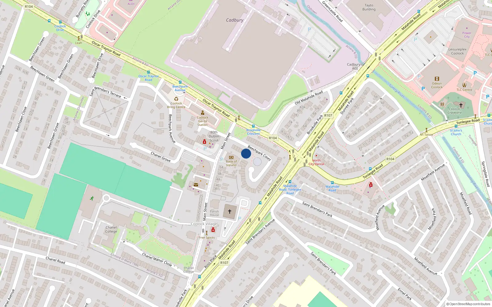 Overhead map showing the location of 7 Beechpark Court, Coolock, Dublin 5