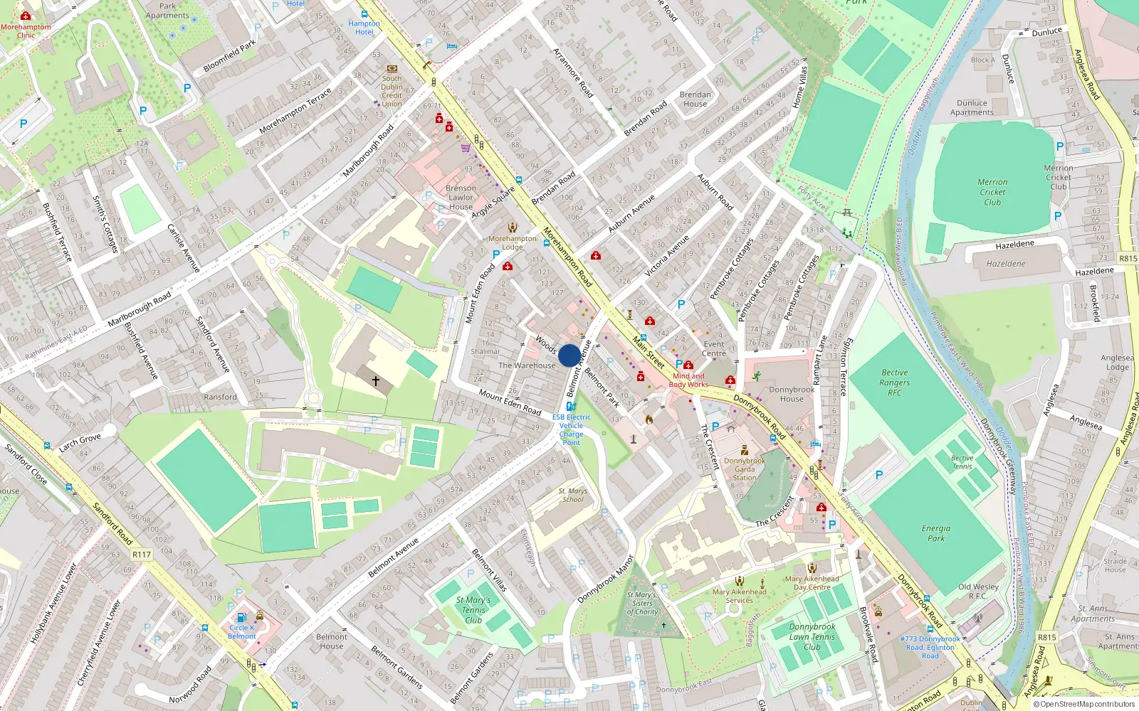 Overhead map showing the location of 7 Belmont Avenue, Donnybrook