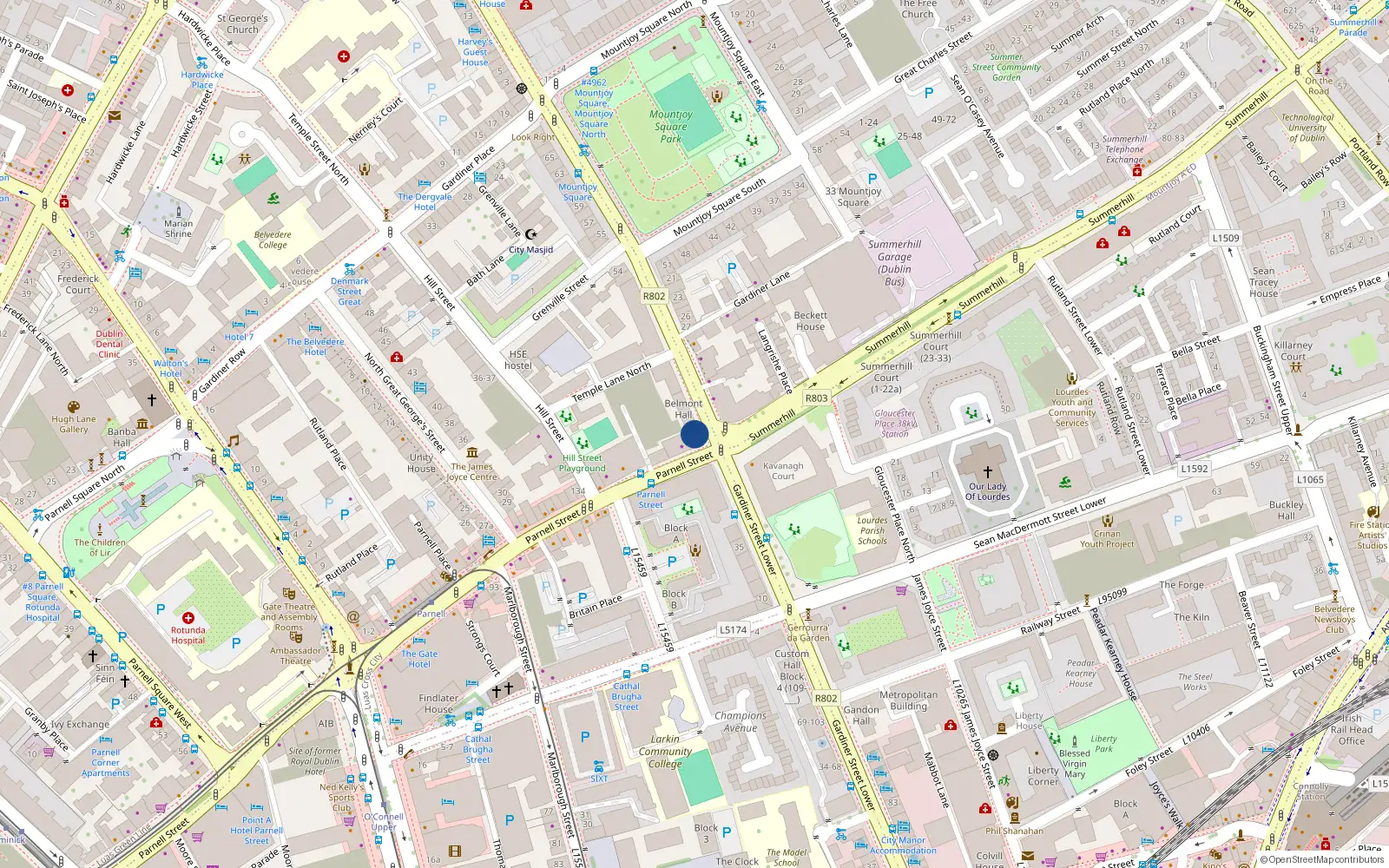 Overhead map showing the location of 7 Belmont Hall, Upper Gardiner St, Dublin 1