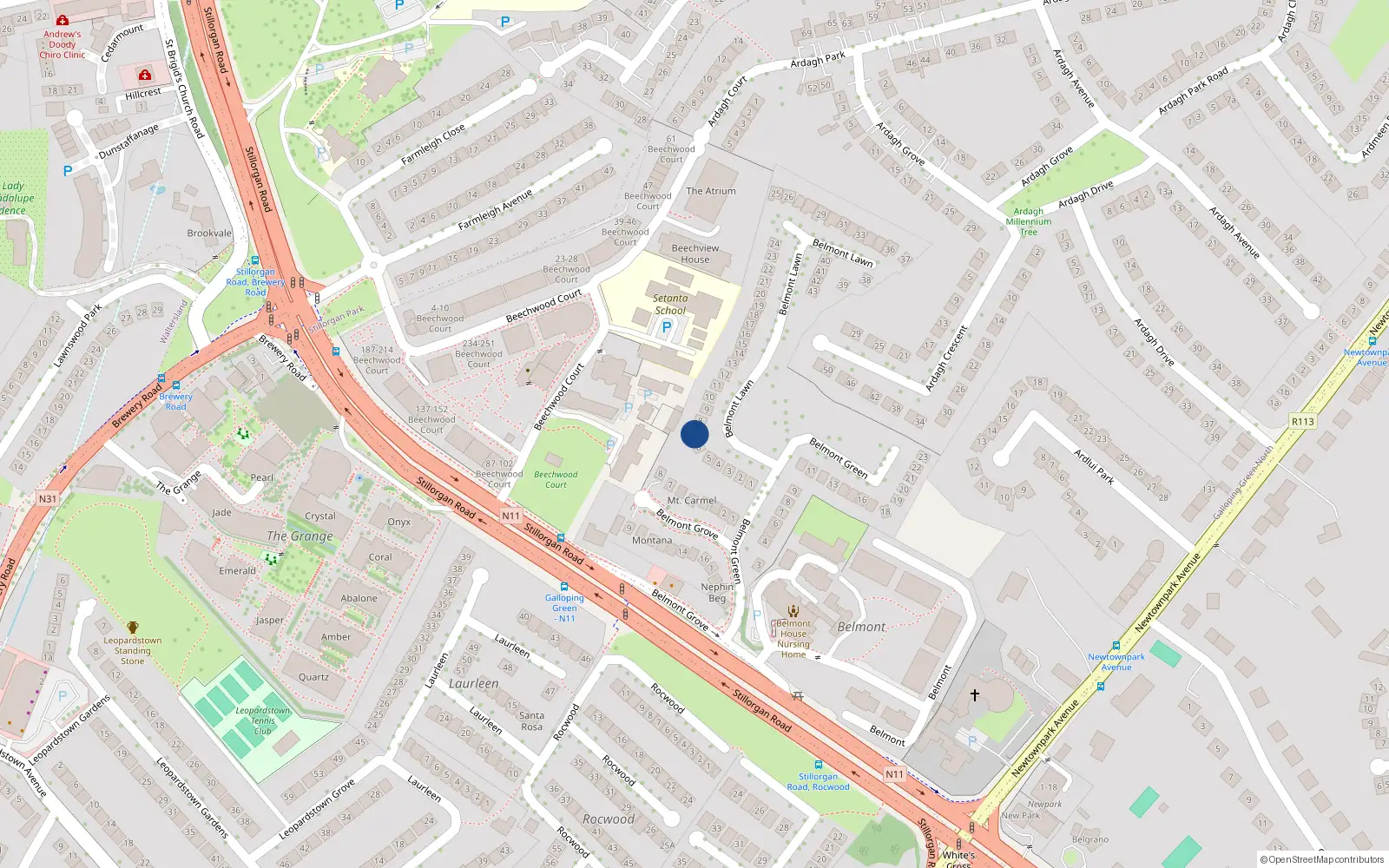 Overhead map showing the location of 7 Belmont Lawn, Stillorgan, Dublin